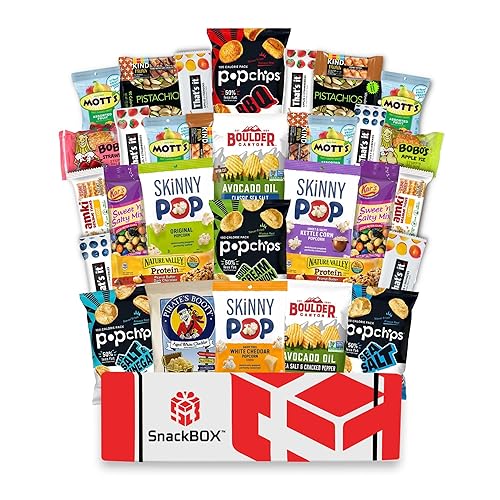 SnackBOX - Paquete de cuidado de aperitivos saludables sin gluten (34 unidades) para estudiantes universitarios, exámenes, 4 de julio, militares,