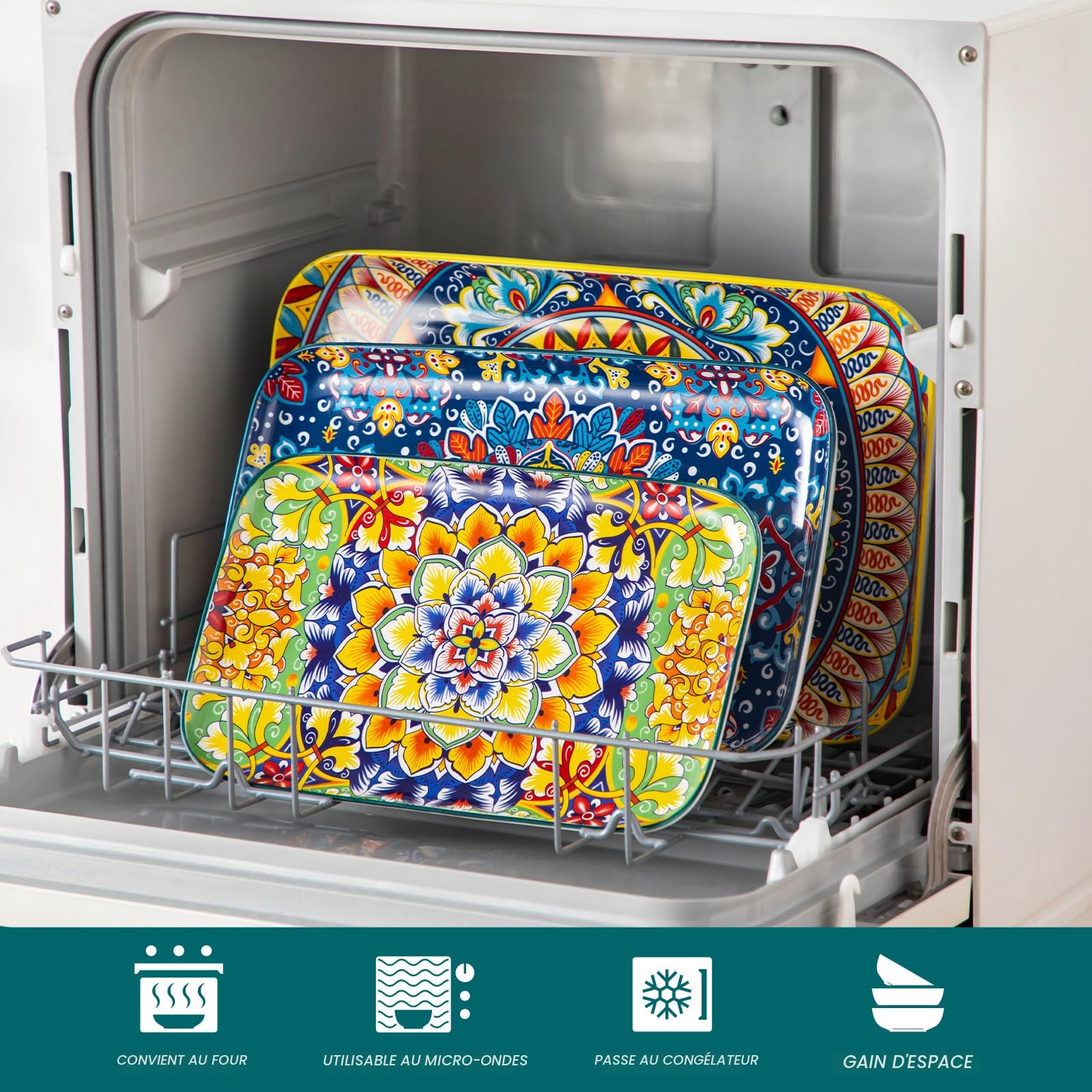 Selamica Lot De 4 Plateaux De Service Rectangulaires En Céramique De 30,5 Cm Pour Fête, Divertissement, Apéritif, Salade, Dessert, Sushis, Bleu Vintage