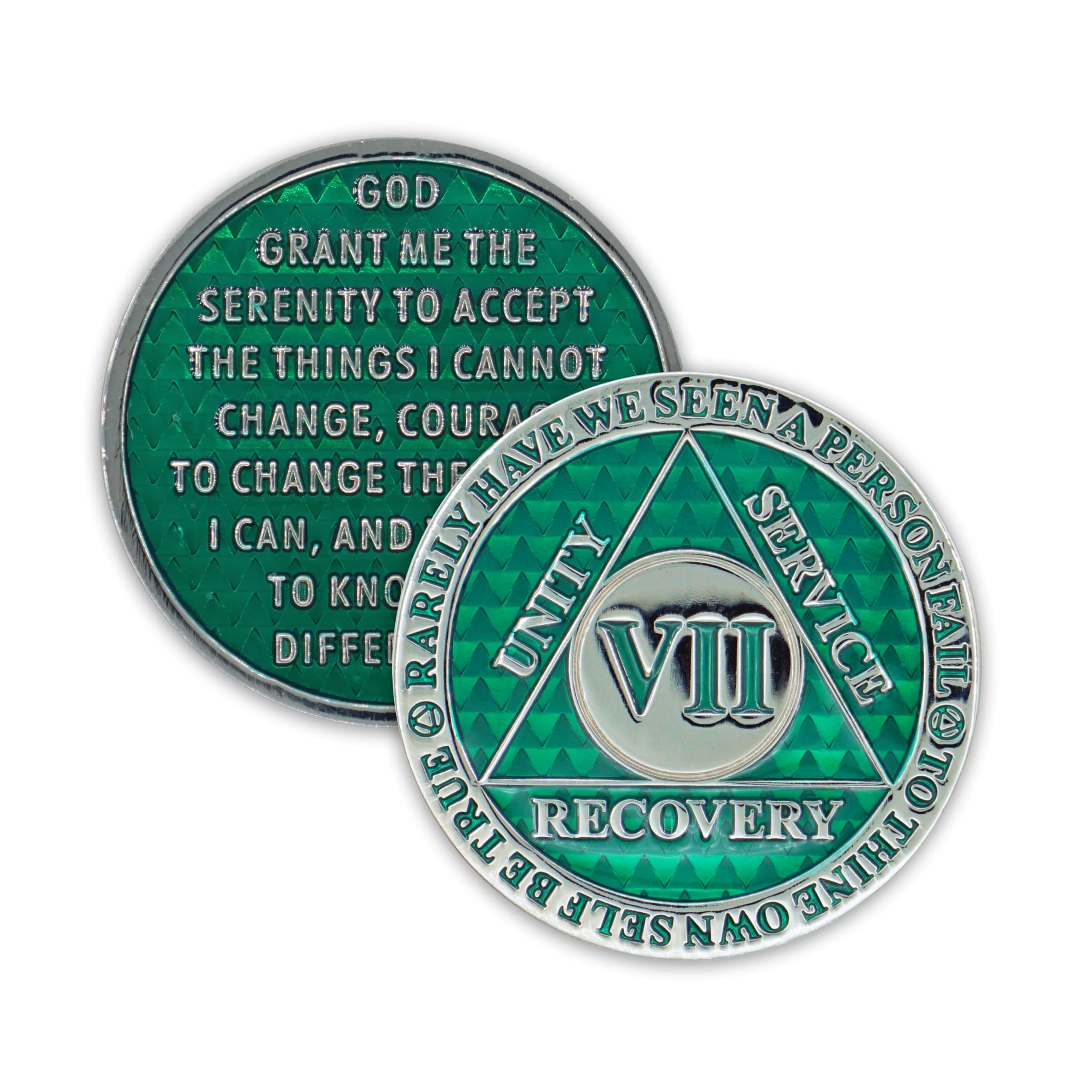7 Year Sobriety Coin | Legacy AA Chip | Thick Triplate Recovery Anniversary Token (Green)