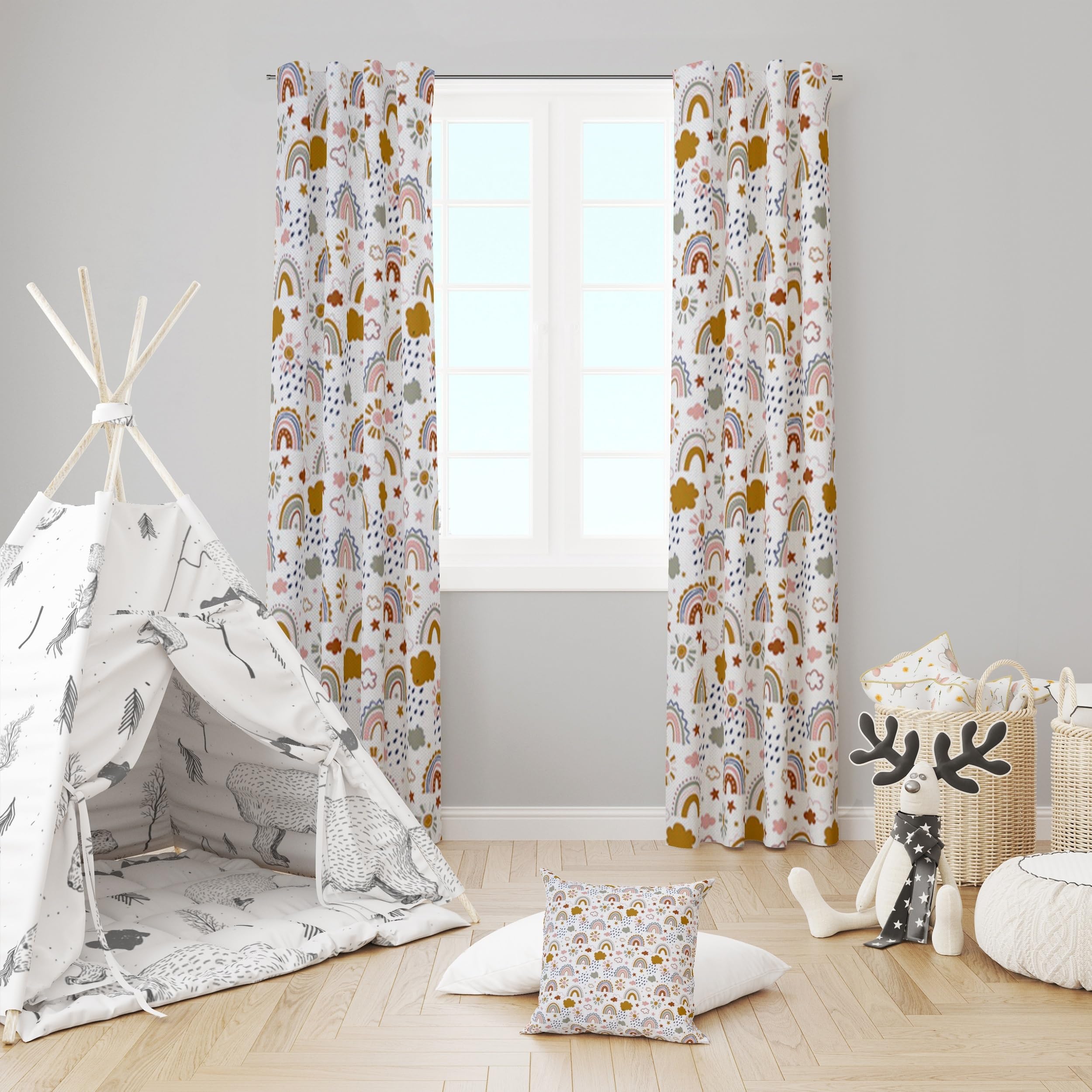 ggaimwf Rainbow Curtains Pencil Pleat Sun Clouds Hobo Style Rainbow Curtains Kids Bedroom Window Treatment for Child Girls Living Room Nursery Cafe Interior Divider Curtain Tier 107x215cm 2 Panels - Image 2