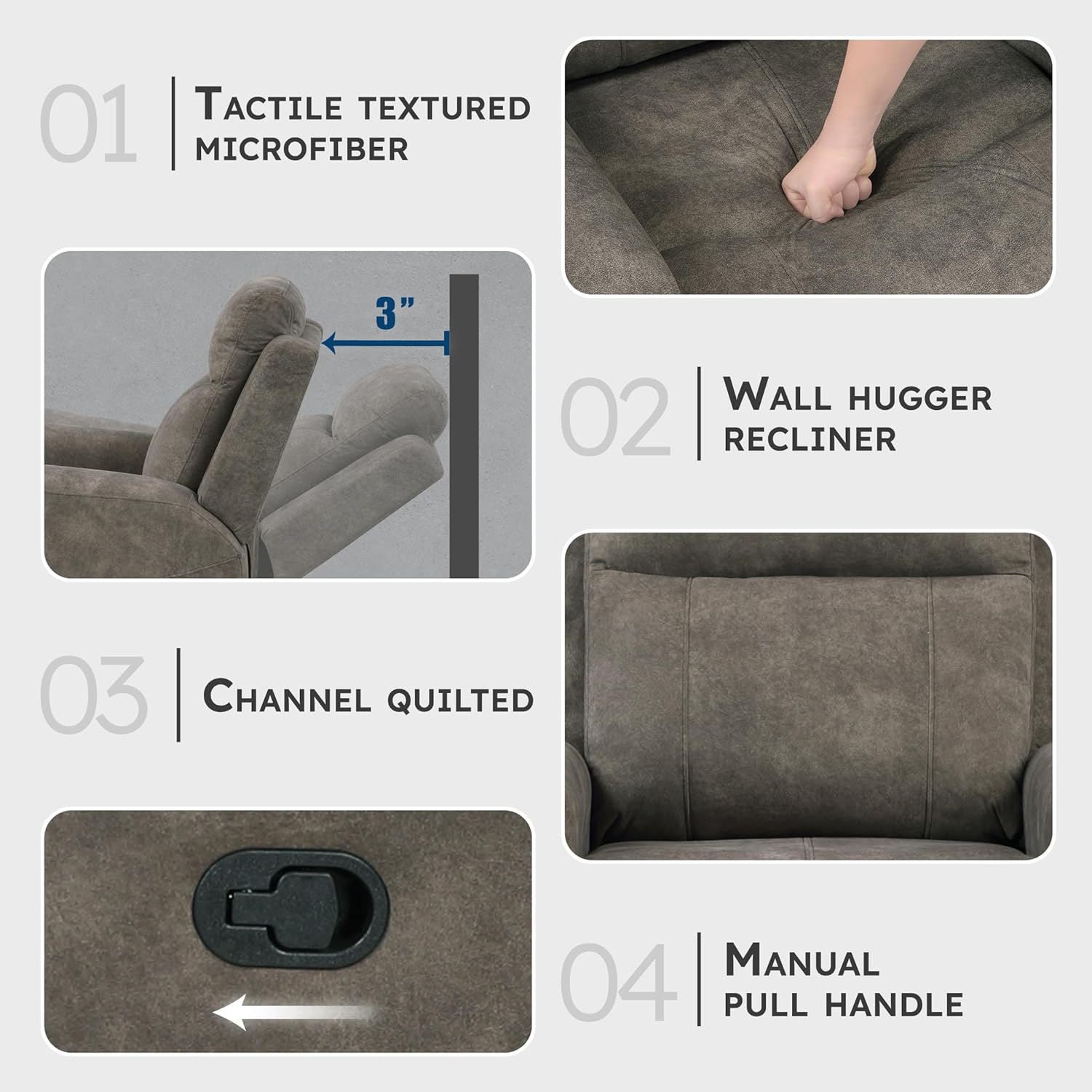 Lexicon Manual Recliner Chair, Textured Microfiber Reclining Sofa Chair, Home Theater Seating, Wall Hugger, Track Arms, Manual Recliner for Living Room/Office/Apartment, Easy Assembly, Brown