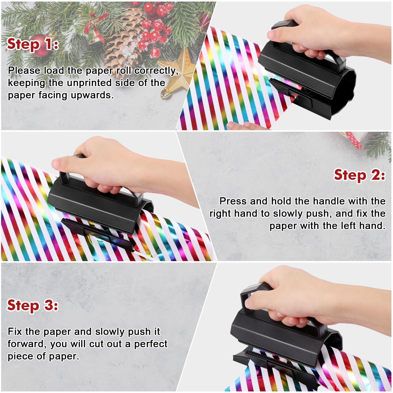 3 Pcs Coupe Papier D'Emballage,Coupe Papier Cadeau Pour Rouleaux, Massicot Rouleau De Papier Cadeau De Noël, Coupe Papier Rouleau Simple, Coupe Papier En Rouleau Pour Halloween, Anniversaire (3PCS