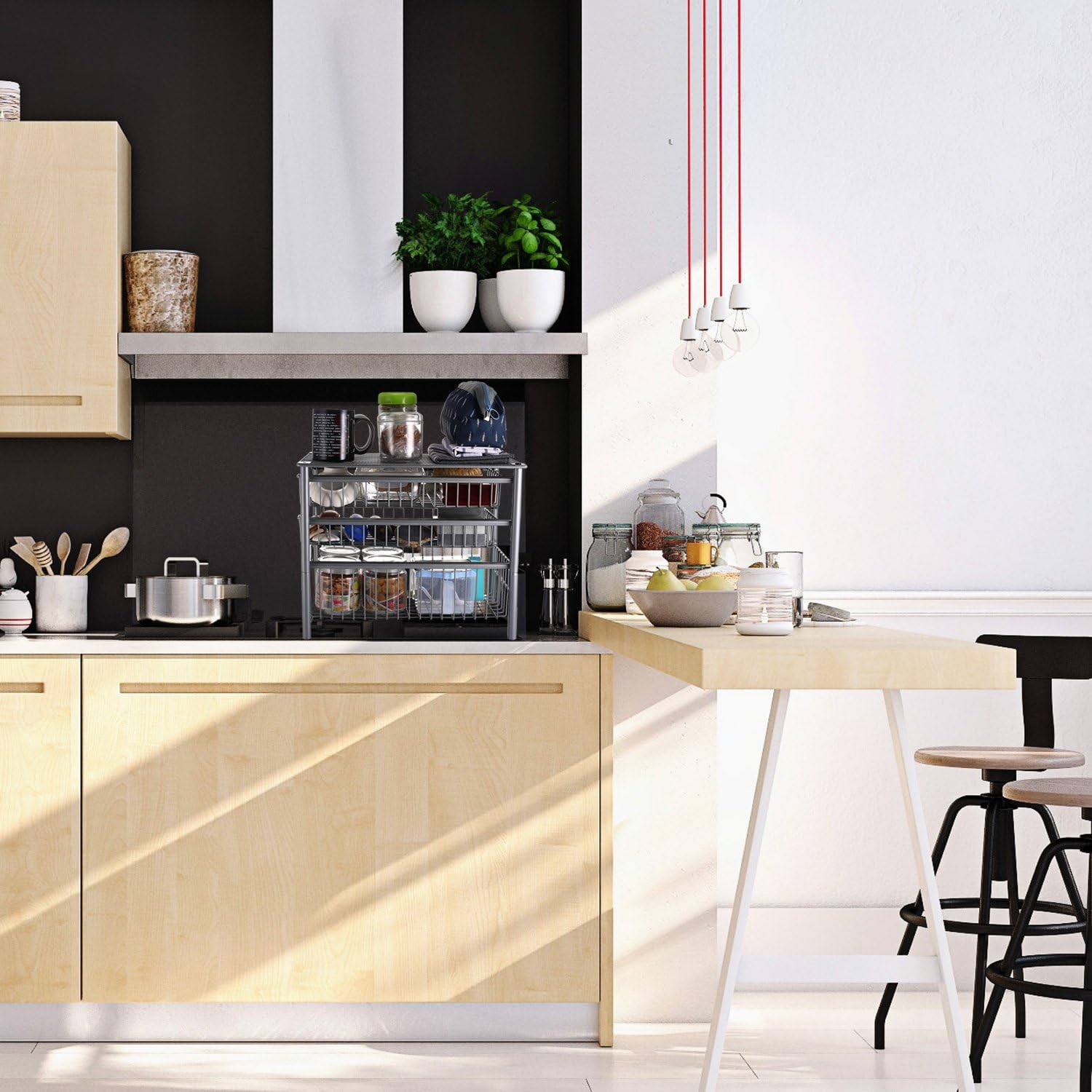 3S Under Cabinet Storage,Sliding Basket Organizer Drawer,Bathroom Kitchen Under Sink Organizer,Silver,3 Tier.