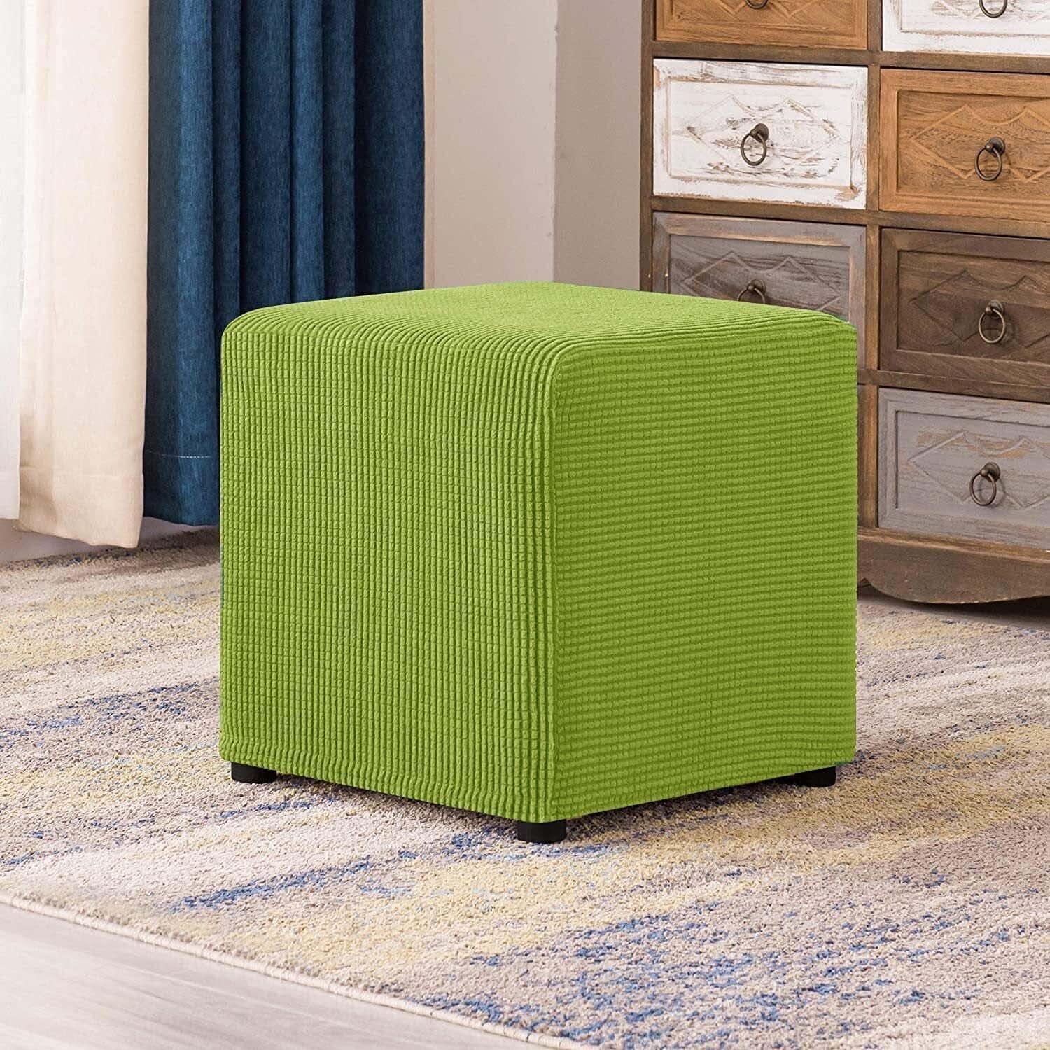Housse Extensible Pour Pouf Carré 35x35 à 45x45 - Lavable En Machine, Fond élastique (gris, Taille S) - 10