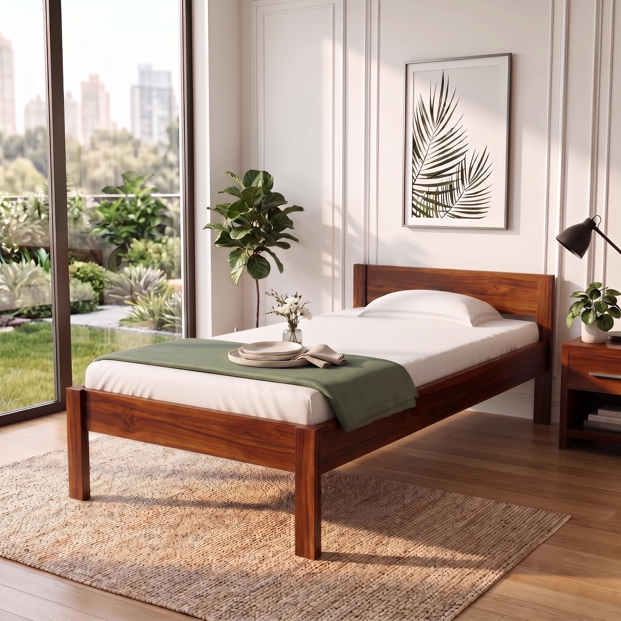 Furnire Carp Sheesham Wood Single Bed Without Storage for Bedroom Home Solid Wood Without Storage Single Palang Cot for Hotels - (Honey Finish)-image-19