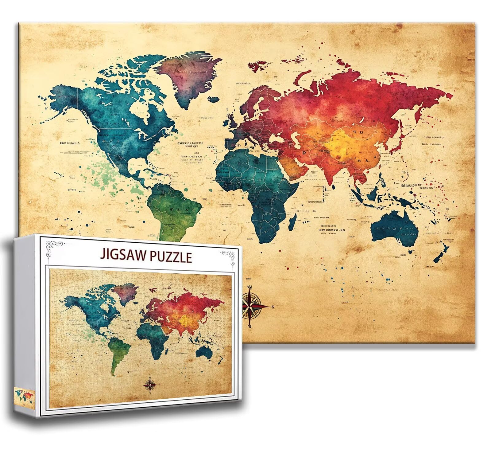Puzzle retrò Puzzle 1500 Pezzi, Difficili Impossible Puzzle Mappa del mondo Puzzle Grandi Dimensioni per Adulti 87 x 57 cm Bambini 3 4 5 6 7 8 Anni Bambino, Bambina Rilassamento e Intelligence V-0