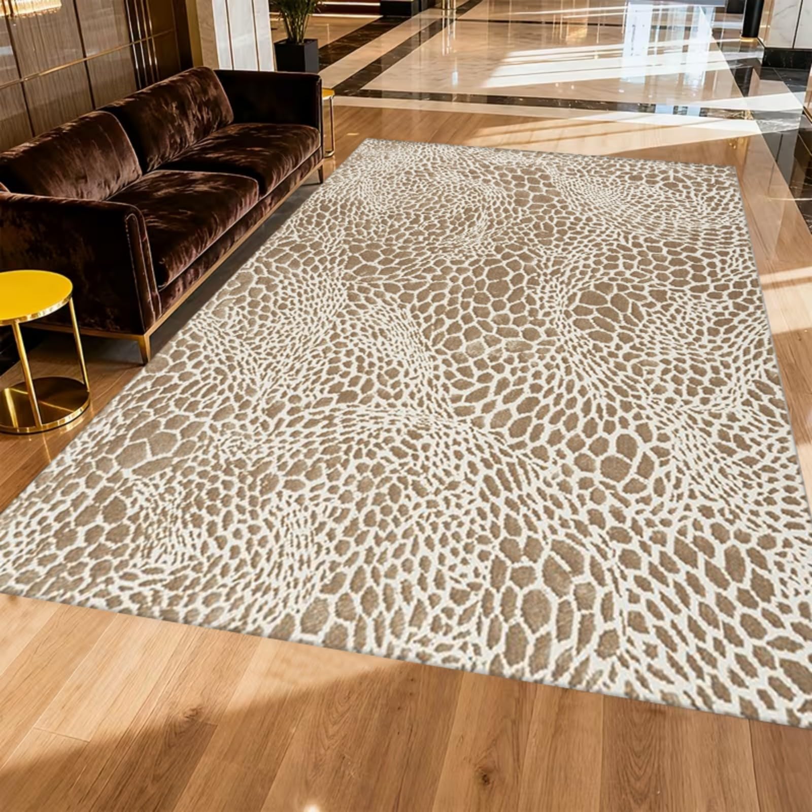 WAOTMN Leopard Print Rugs Living Room,140x200cm, Non-Slip Washable Soft Carpe Light Brown Tie-Dye Non-Shedding Animal Print Area Rug for Indoor Living Rooms Bedrooms Washable Fade-Resistant
