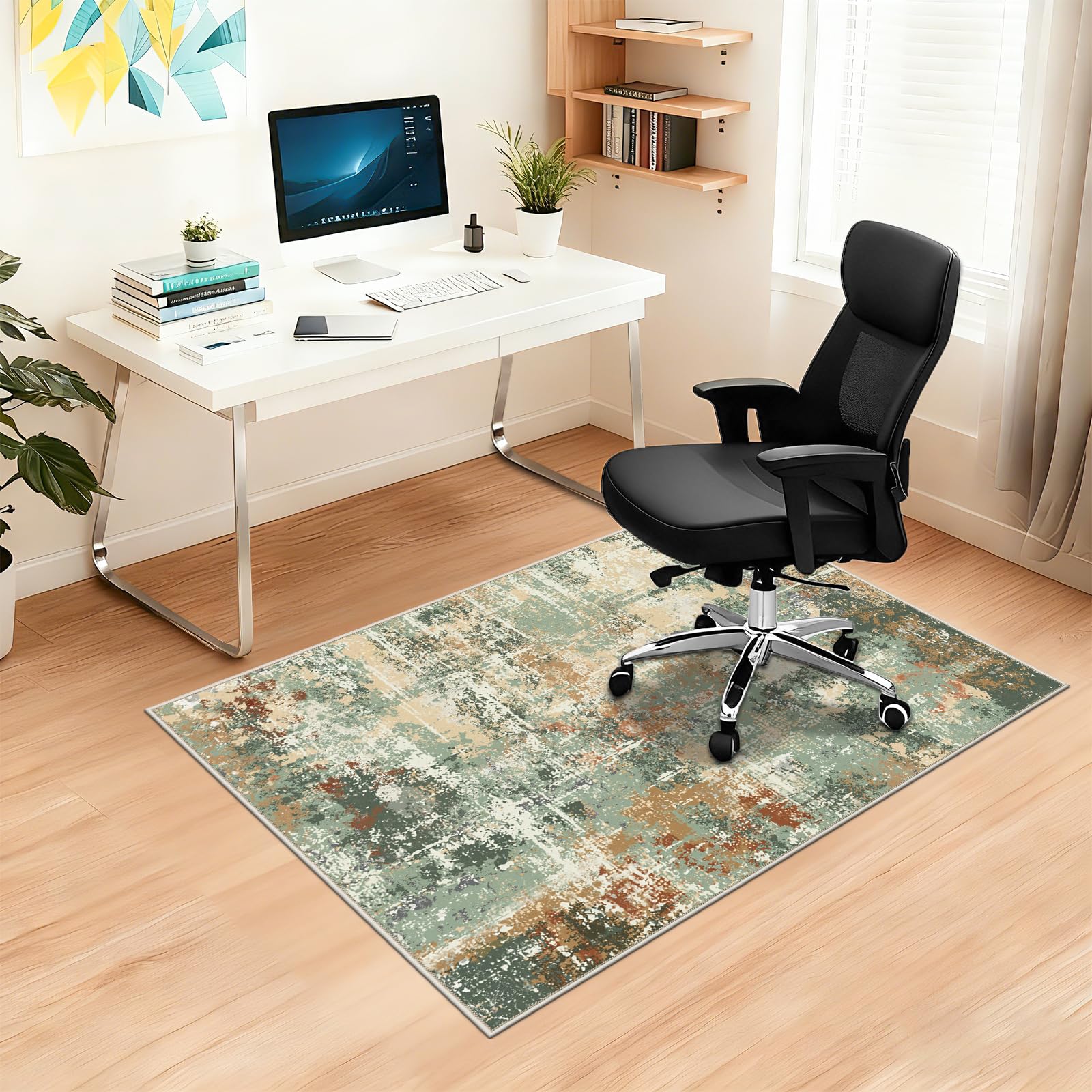 Capslpad Office Chair Mats for Hardwood Floor 90x120cm Non-Slip Modern Abstract Home Multi Purpose Chair Mat Low Pile Floor Protectors Computer Chair Carpet for Tile Laminate Rolling Chair, Green