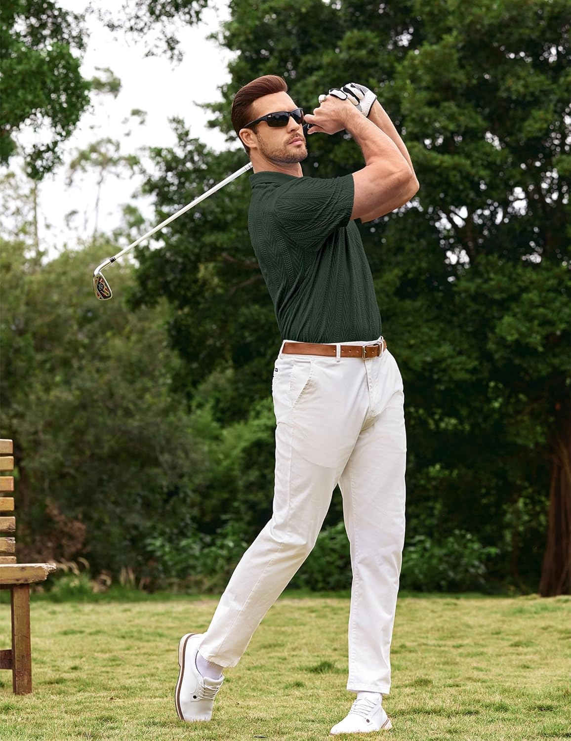 JMIERR Men's Textured Knit Polo Shirt Summer Short Sleeve Vacation Button Beach Knit Stretchy Golf Shirts - Image 8