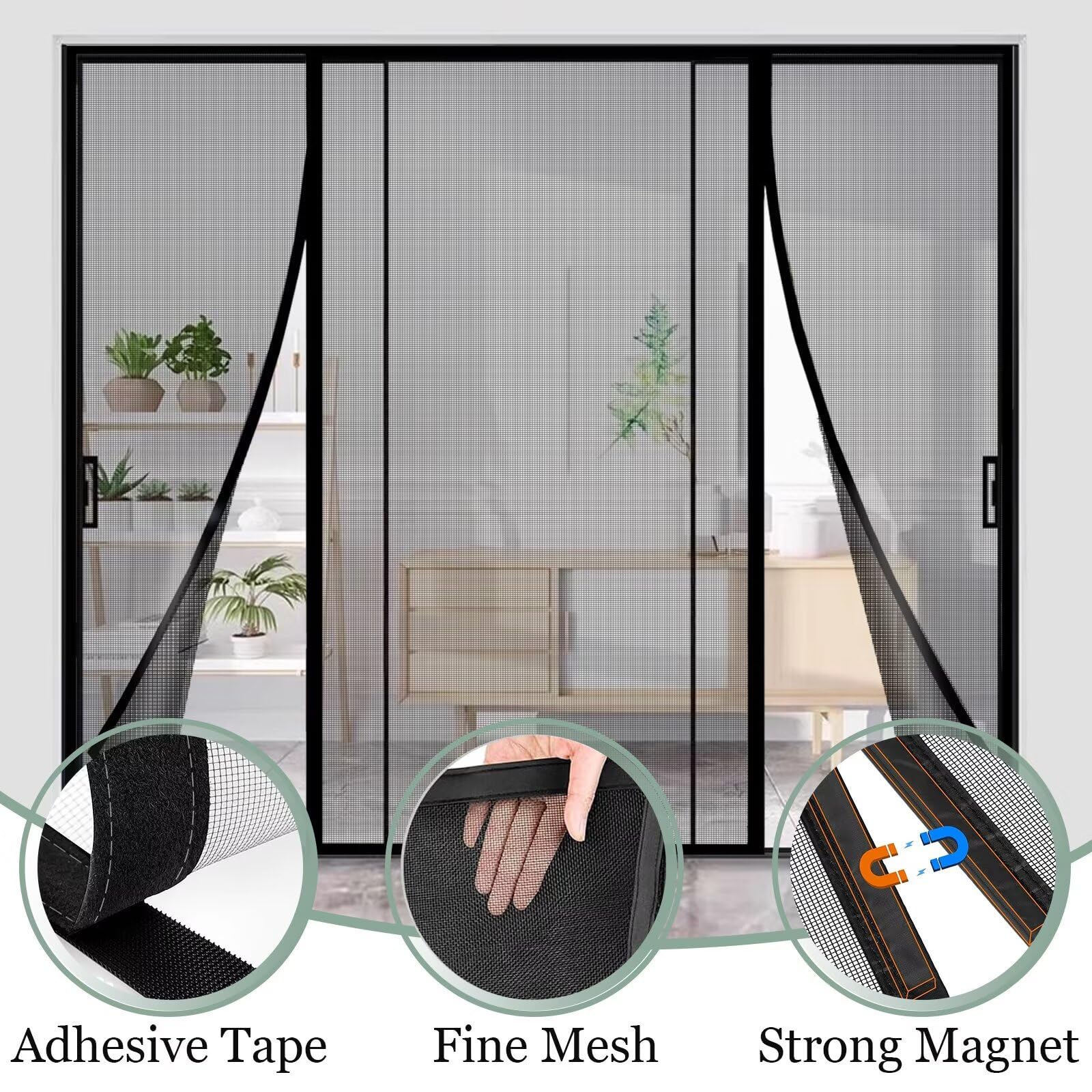 Winddicht Insektenschutz Schiebe Fenster 165x180cm Schwarz Mückengitter Insektennetz für Fenster für Türen/Patio