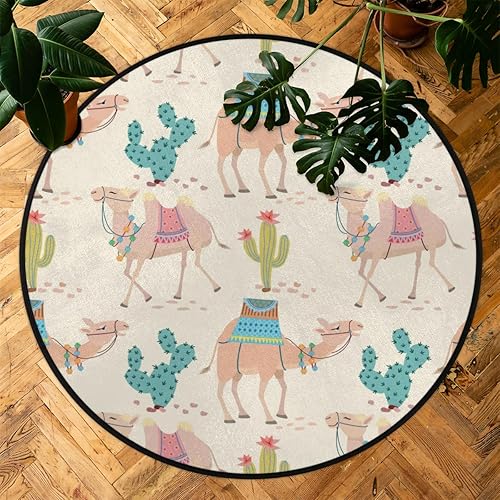 Miniatura 7 de Desert Camel Cactus Small Round Area Rug 3ft Farmhouse Circular Floor Mat Ultra-Thin Absorbent Non Slip Washable Carpet Mat for Nursery Room Bedroom