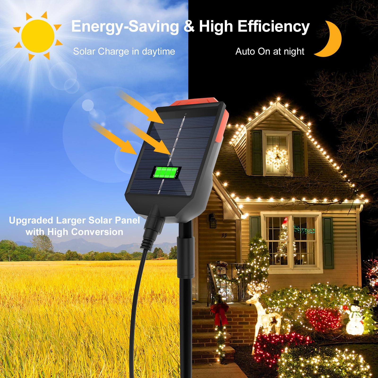 Luci Solari Esterno con connettore Type-C, 30m 300 LED Catena Luminosa Esterno Solare con 13 modalità, telecomando e timer, luci da esterno giardino solari impermeabile IP65 per il giardino e le feste