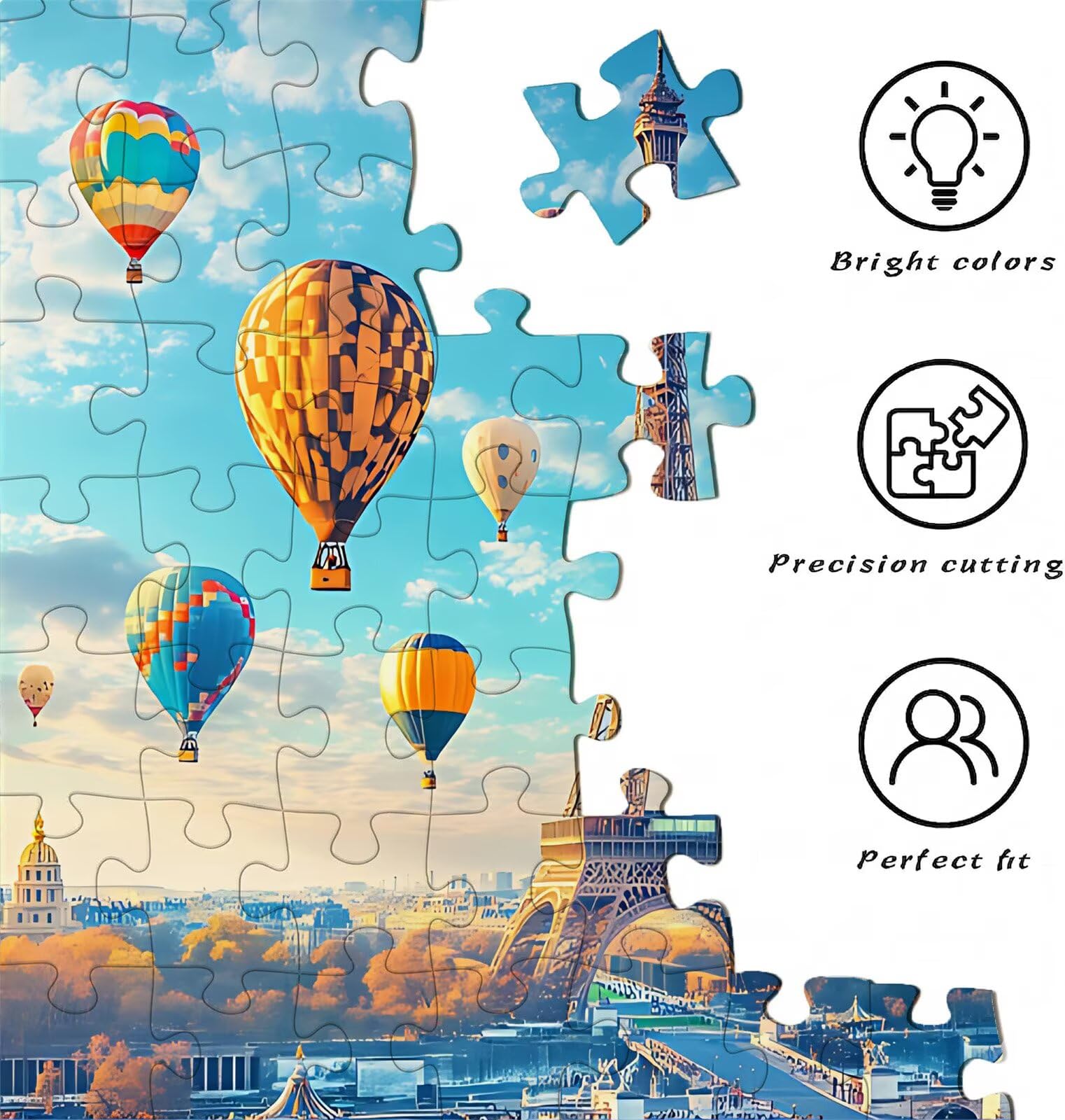 Puzzle Puzzle 1500 elementów dla dorosłych z plakatem w zestawie, drewniane puzzle do gry rodzinnej, edukacyjna i antystresowa gra edukacyjna, dekoracja ścienna, prezent urodzinowy, 87 x 57 cm Paryż