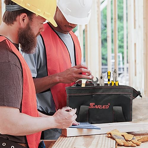 Miniatura 2 de SARRED Bolsa de herramientas con parte inferior impermeable bolsa de herramientas de boca ancha con múltiples bolsillos organizador para el hogar