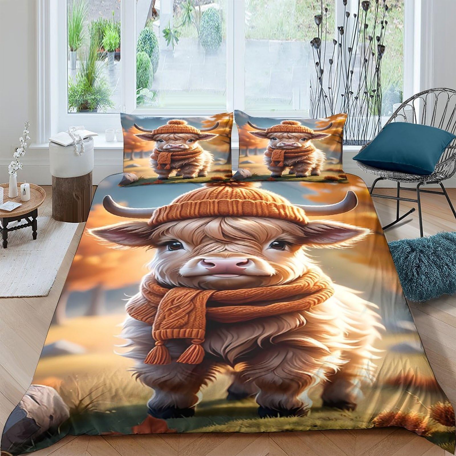 Ctjqhvkz Style-8 3D Printed Highland Cow Fitted Sheet Microfiber Soft Cartoon Animal Mattress Cover For Bedroom Dorm Decorative Single（135X200cm）