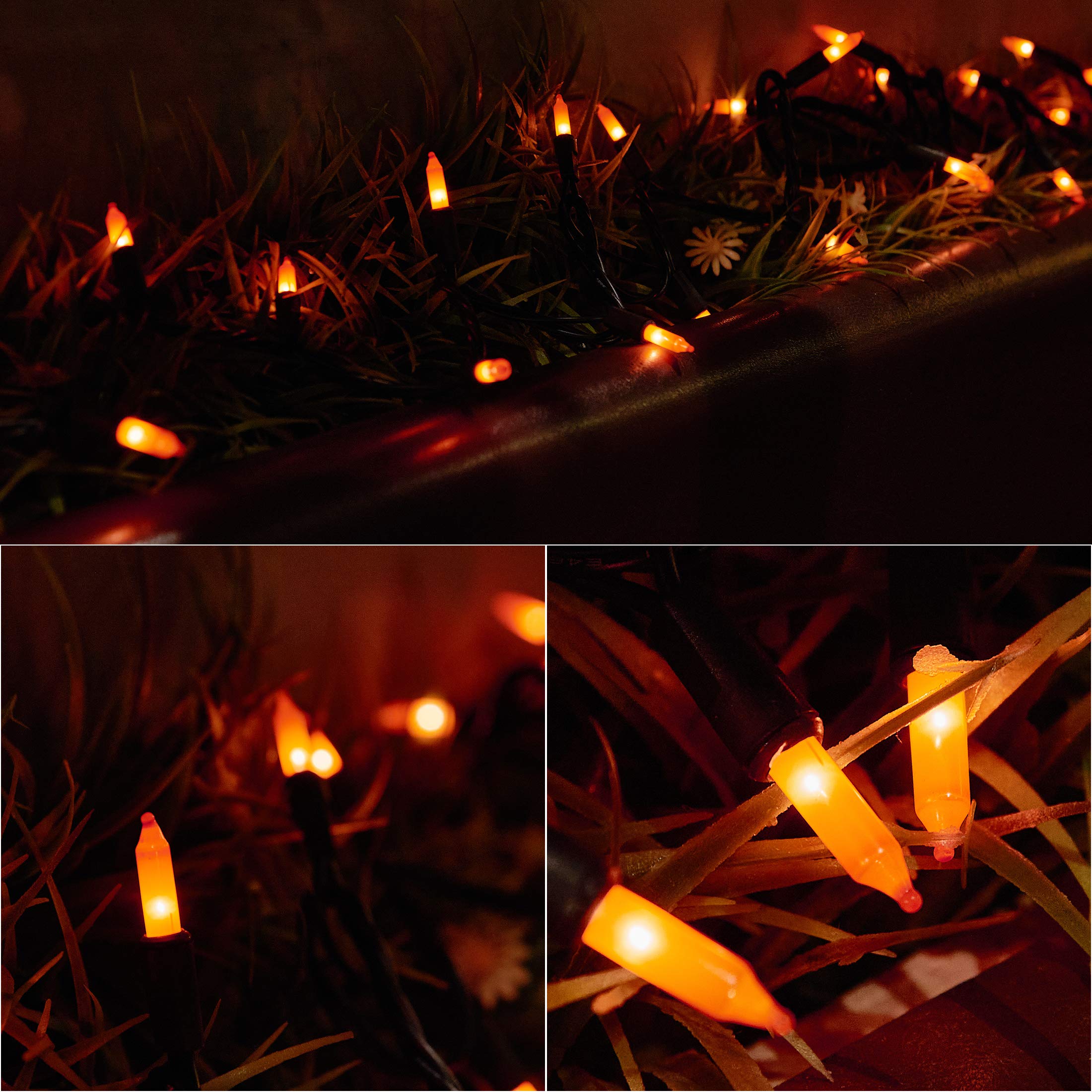 Guirnalda de luces naranjas, 50 luces LED naranjas de Halloween, funciona con pilas, luces de árbol impermeables con 8 modos de iluminación, interiores y exteriores, patio, jardín, 2