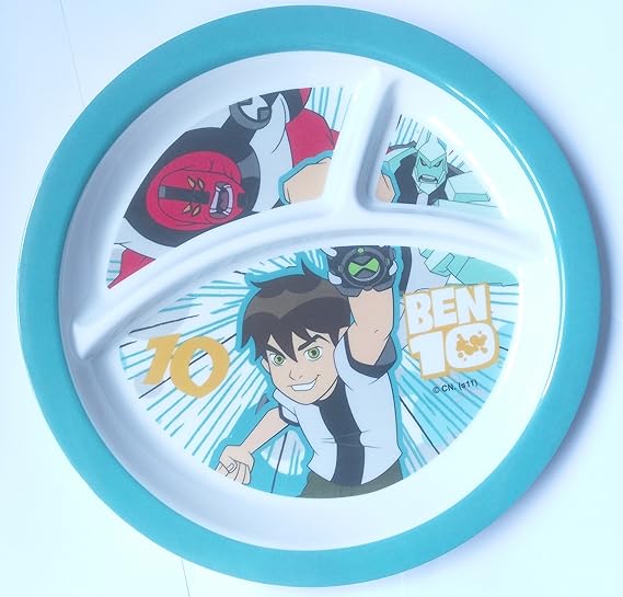 HMI Cartoon Character 3 Section Round Melamine Plate for Kids (Ben 10, 4 Ounce)