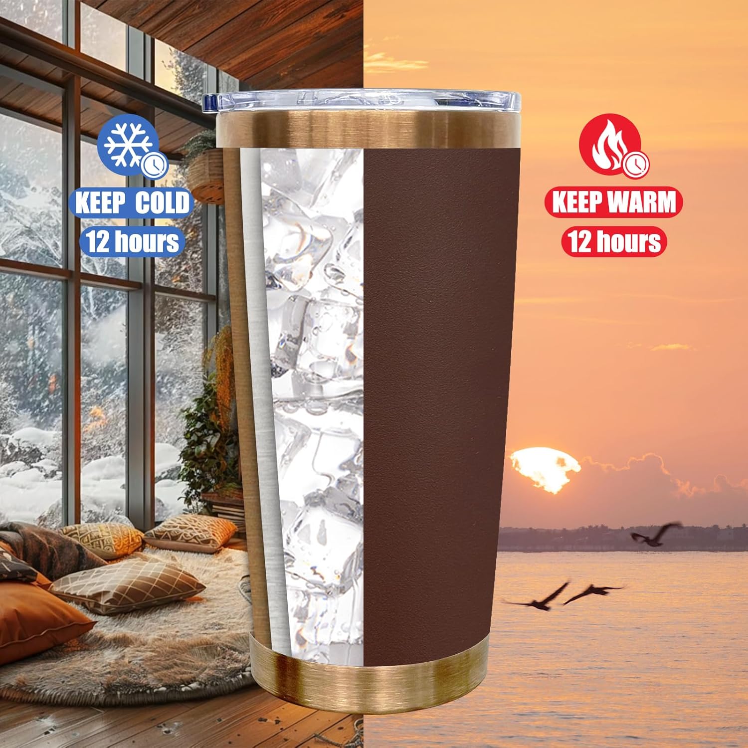 20 oz Tumbler Stainless Steel Tumbler with Lid and Straw, Double Wall Vacuum Insulated Travel Coffee Mug for Laser Engrave, Powder Coated Cup for Hot and Cold Drinks (Brown,1 pack) - Image 4