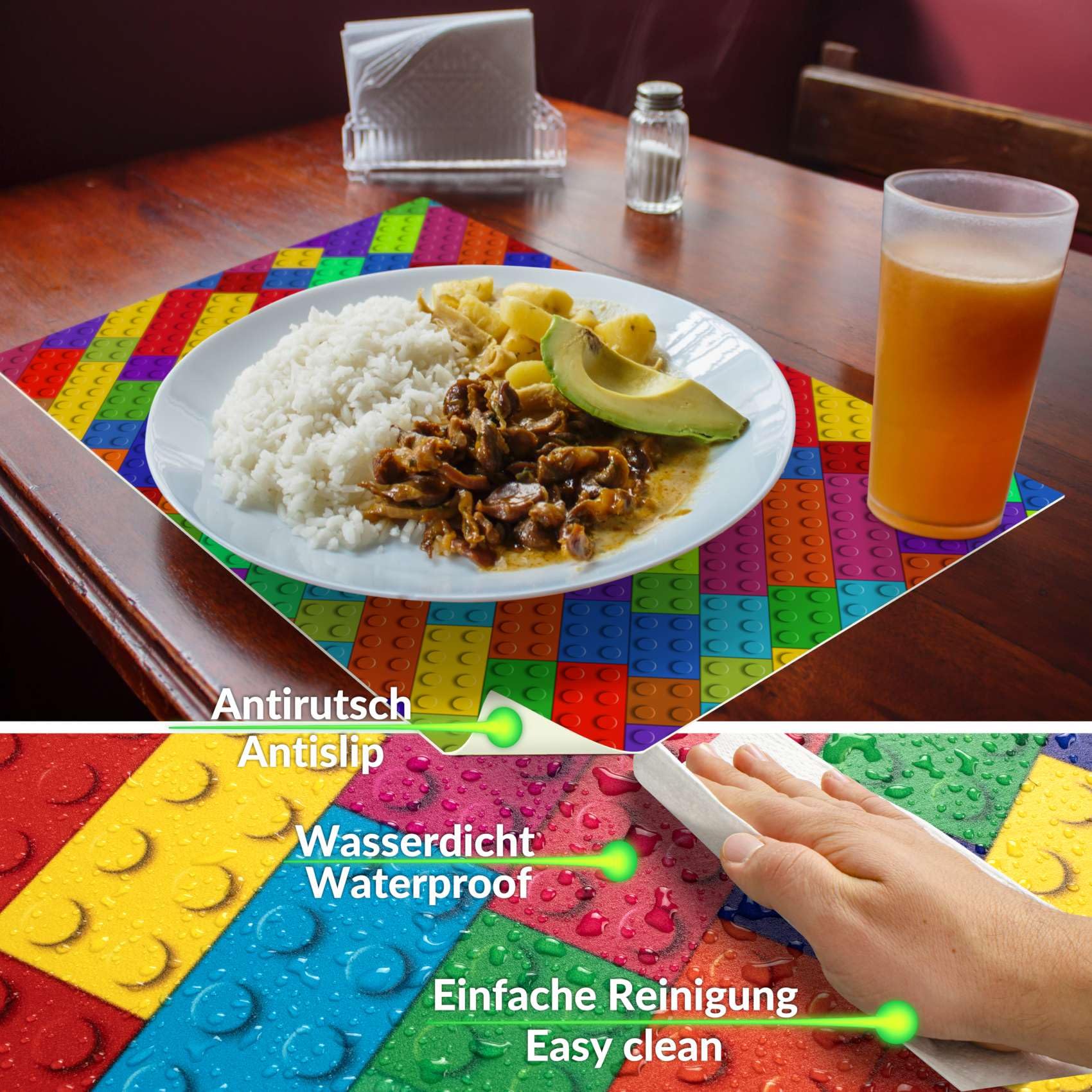 ANRO Platzset Bunte Bausteine 35x50 cm – 4er Set, abwaschbar