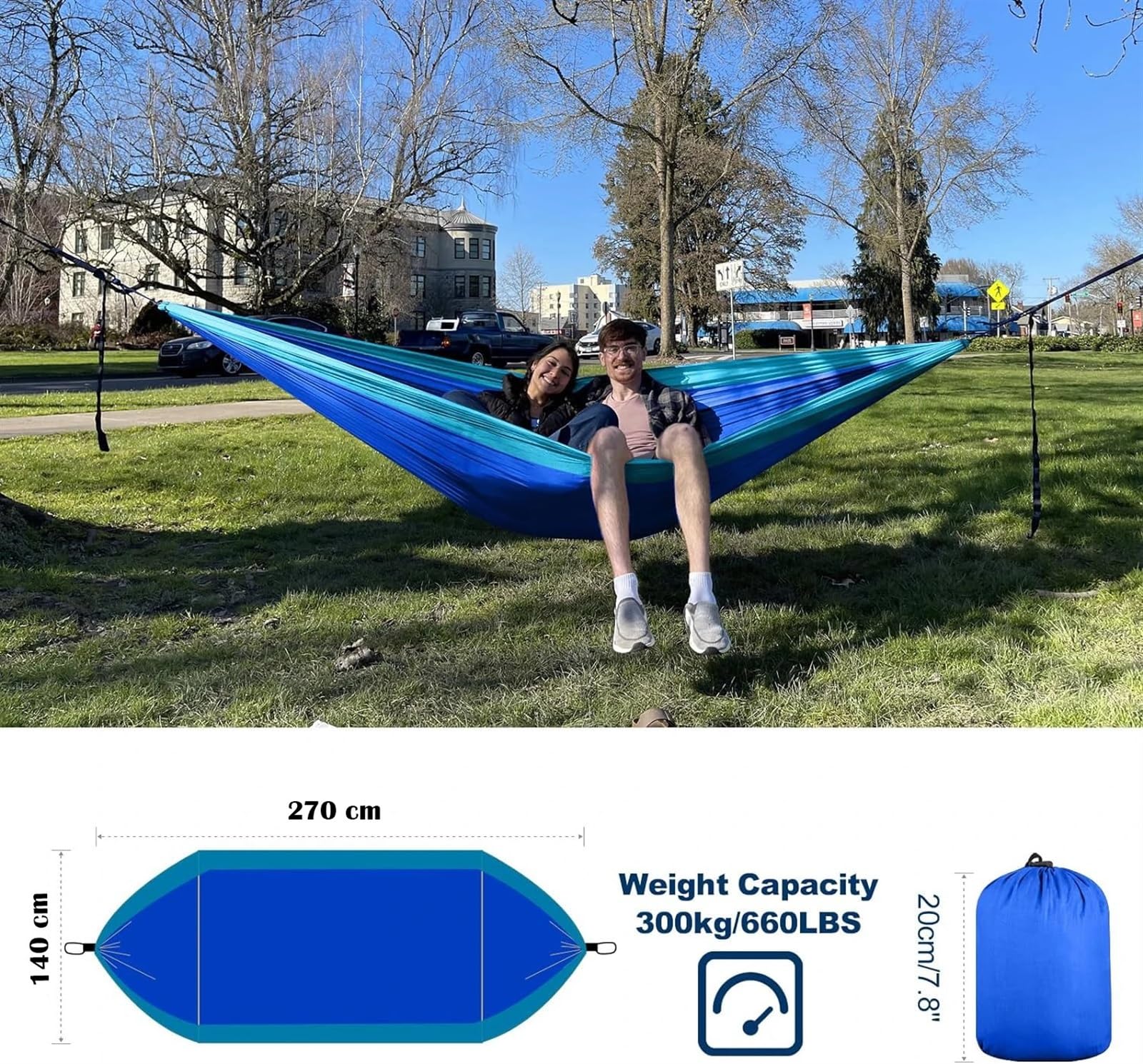 Amaca portatile da campeggio per 2 nylon paracadute tessuto leggero appeso altalena per spiaggia giardino escursionismo semplice doppia amaca per relax all'aperto