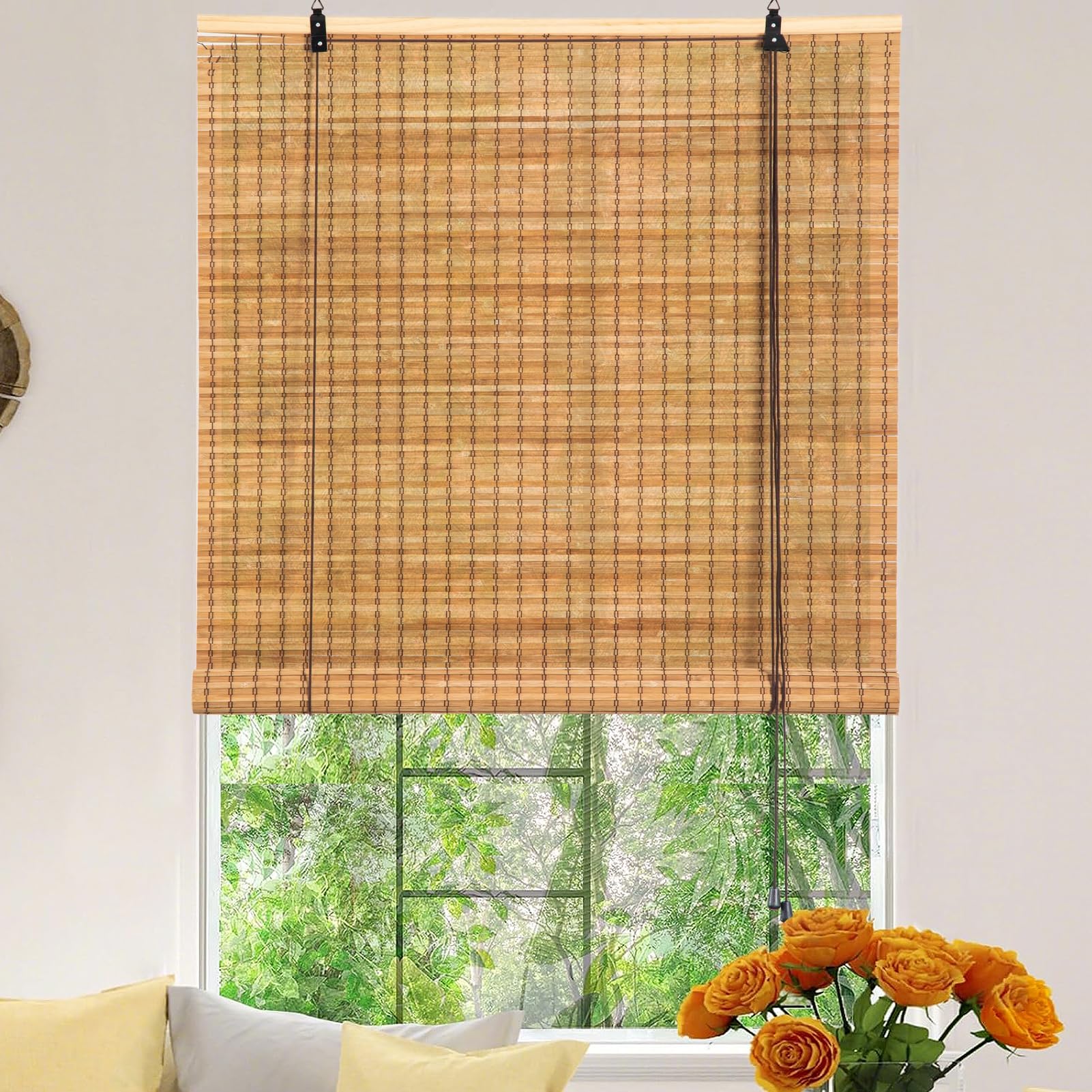 Amazon|Yitian Bamboo Art 竹すだれ 幅88×丈120cm 竹製ロールスクリーン 簾 屋内 和室 洋室 室内 遮光遮熱 ...