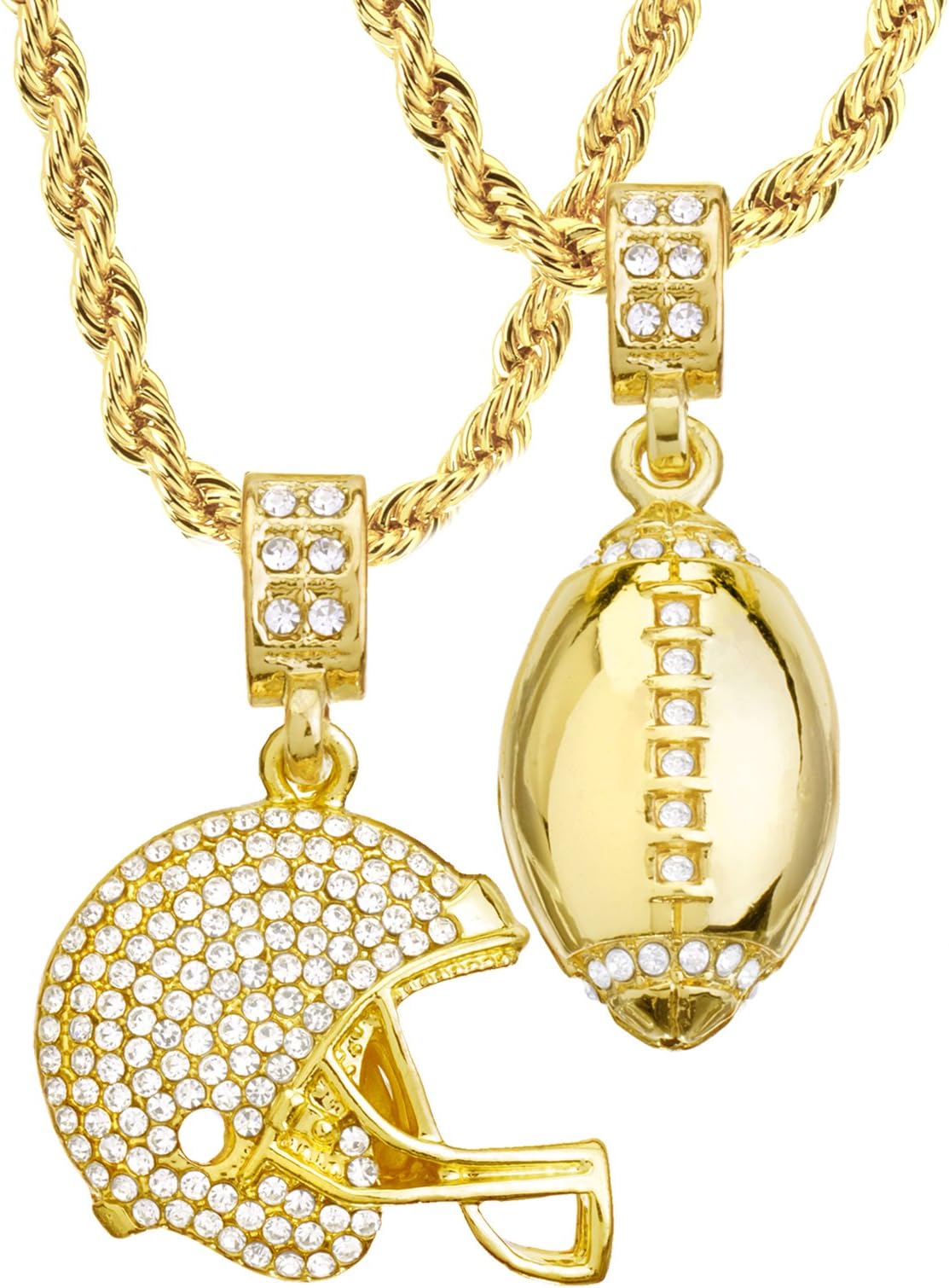 Mens 14kt Gold Plated Football & Football Helmet Pendant 4 mm, 20" & 24" Double Rope Chain Set MHC 20 G