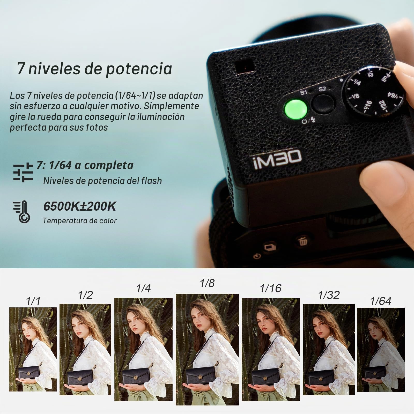 Godox iM30 Flash Godox Flash de Cámara, 7 Niveles de Potencia Mini Flash Speedlite 6500K±200K Flash de Cámara para Canon Sony Nikon Fuji Olympus