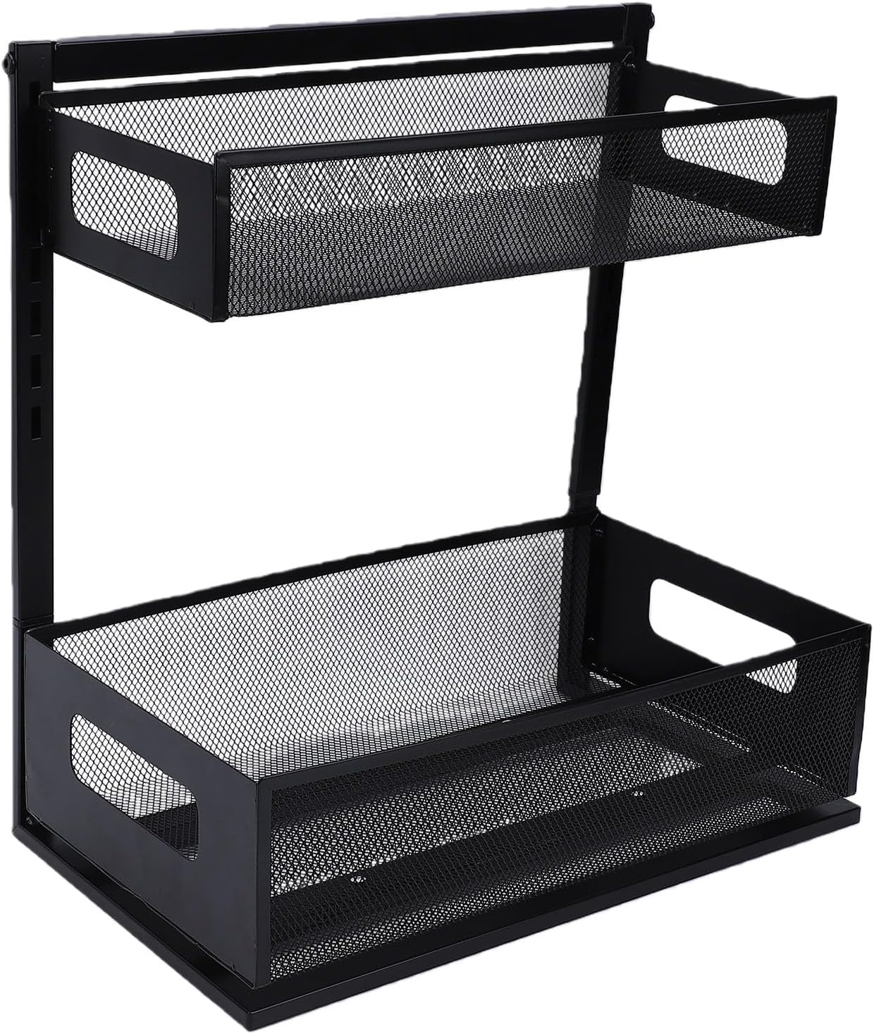 BAFOVY Under Sink Organizer, Adjustable Height 2 Tier Pull Out Cabinet Organizer with Industrial Grade Ball Slide Rail, for Kitchen Bathroom Wardrobe Office (Black)