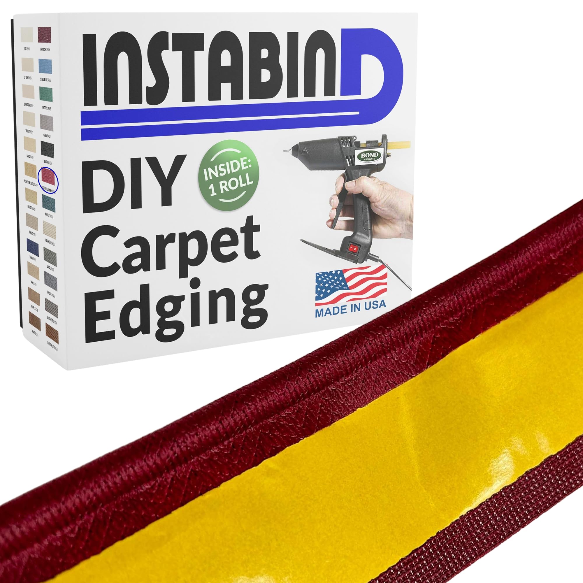 Carpet Binding by Instabind - Regular Style, Carpet Edge Binding, Rug Binding for Edges, Ideal for Area Rugs, Durable Hold, DIY Carpet Binding, Carpet Finishing Edge - Cactus Flower, 54 ft Rolls