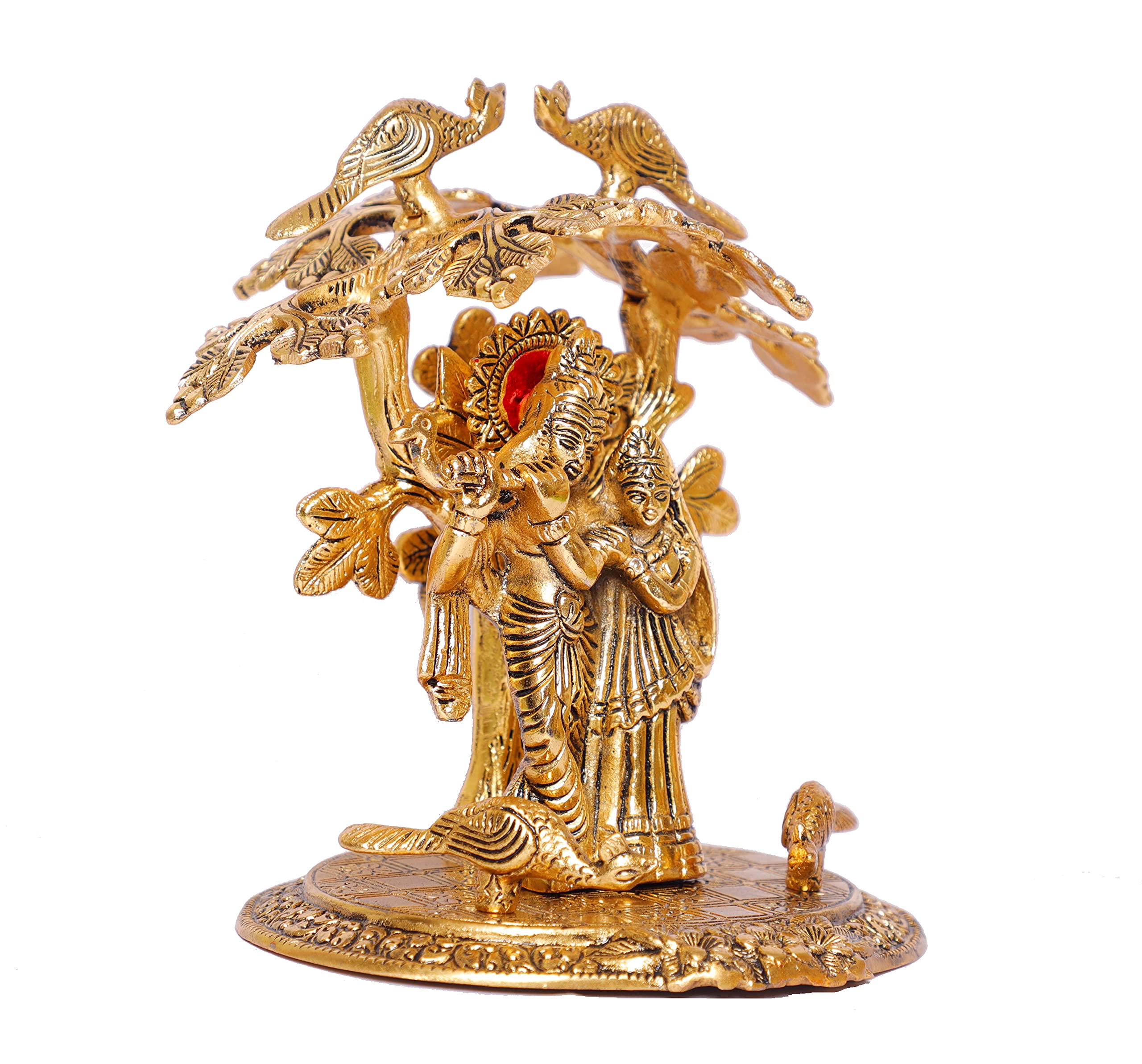 Prince Home Decor & Gifts Fabric Gold Oxidized Finish Radha Krishna Playing Flute Under Tree God Idols for Home Decor (Multicolour, Standard) - Image 6 thumbnail