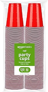Amazon Basics Disposable Plastic Party Cups, Red, 18oz, 120 Count, Large Pack