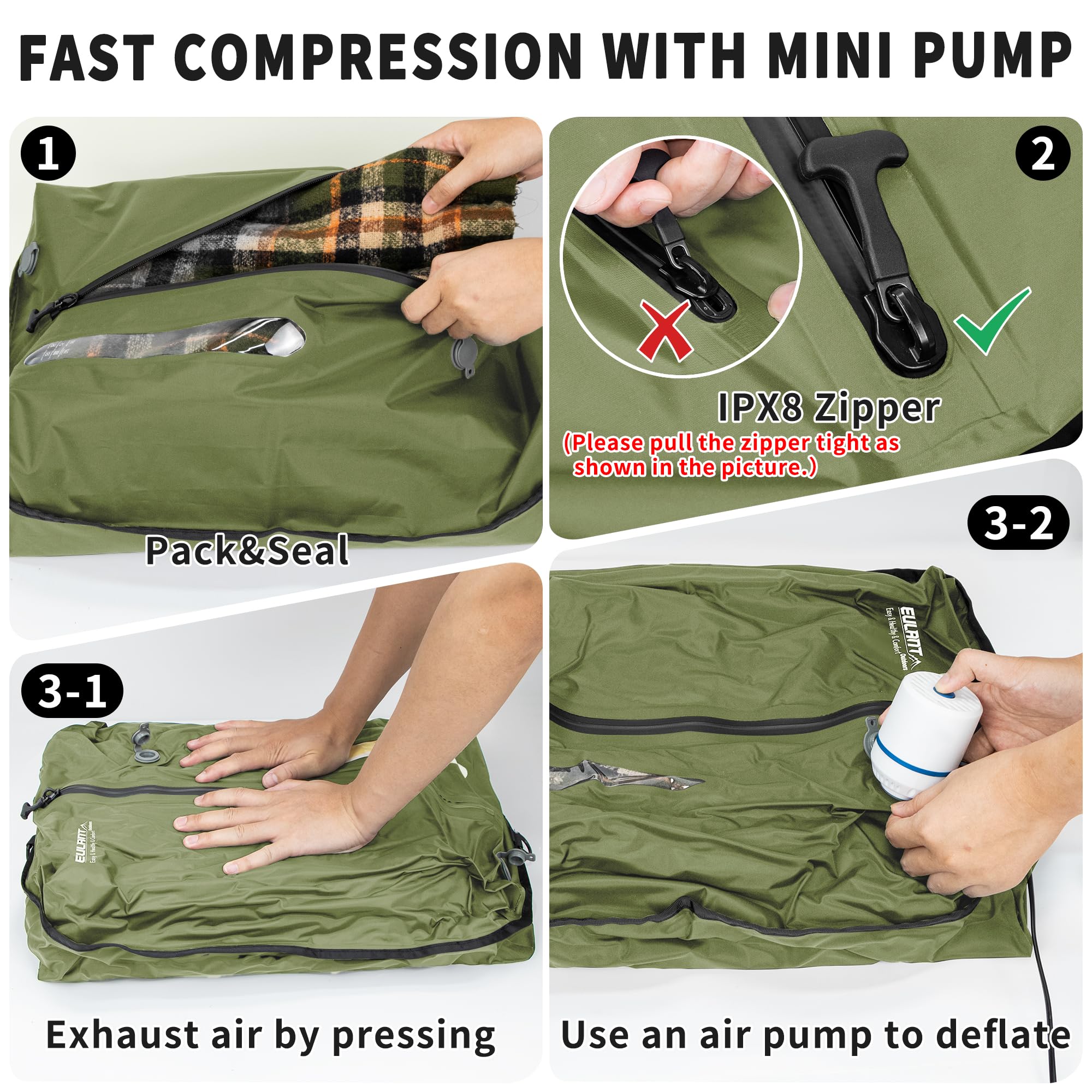 EULANT Sacs sous vide de voyage, sac de compression étanche IPX8 | Sacs sous vide pour valise de voyage et sac à dos de voyage, sacs économiseurs d'espace, organiseurs d'emballage