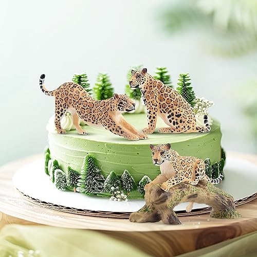 Miniatura 8 de Toymany 4 figuras realistas de leopardo con cachorro de leopardo, figuras de plástico de 2 a 5 pulgadas, juego familiar incluye bebé, juguete