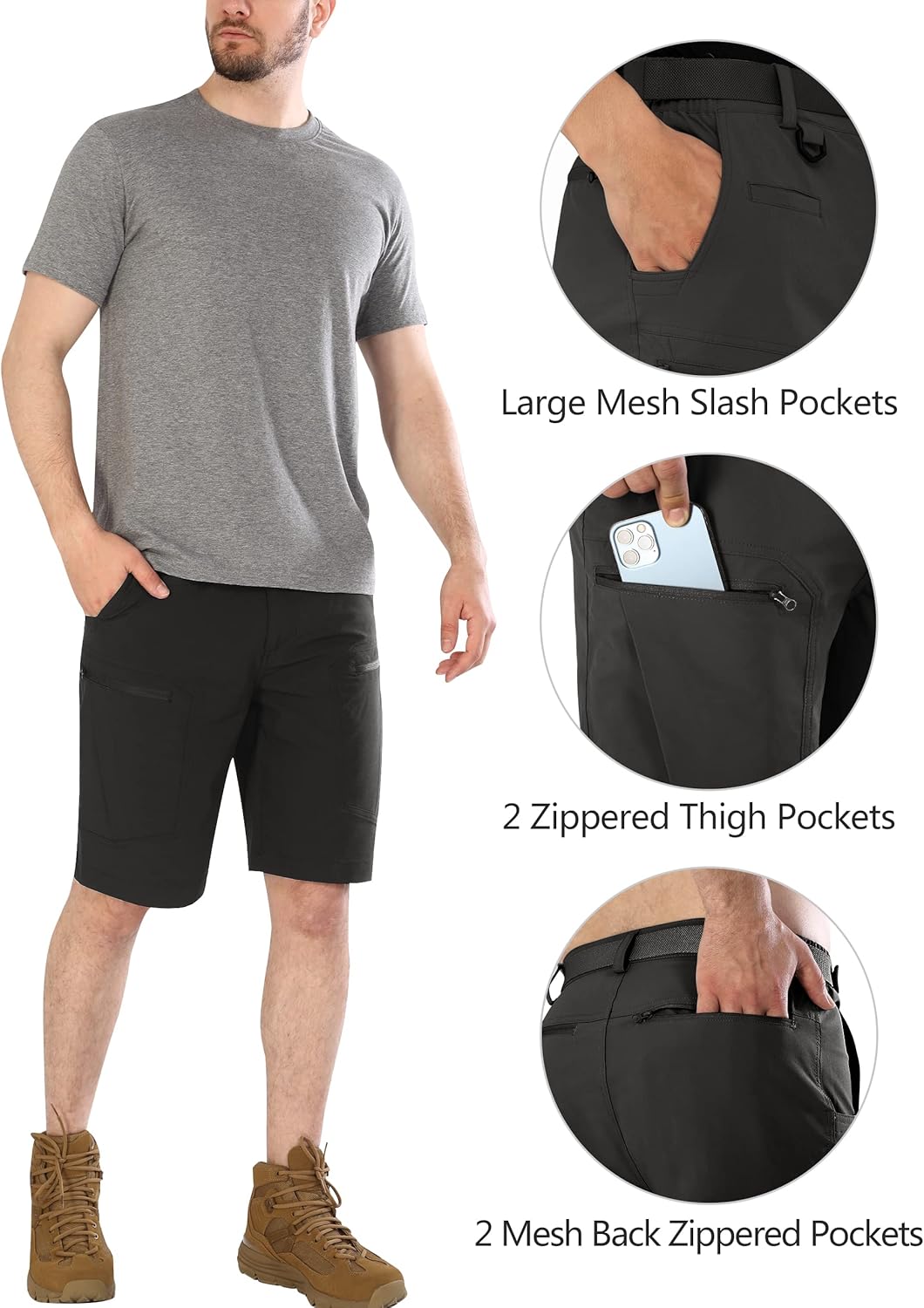 Mens Cargo Hiking Shorts Water Resistant Quick Dry Lightweight Breathable Tactical Shorts with Nylon Belt - Image 5