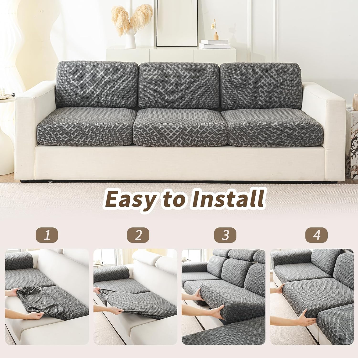 Couch Cushion Covers for Sectional Sofa, Stretch Sectional Couch Covers L Shape, Sofa Cushion Cover Washable, Soft Sofa Seat Slipcovers for Pets(3 Seat Cover S+1 Chaise Cover,Dark Grey)