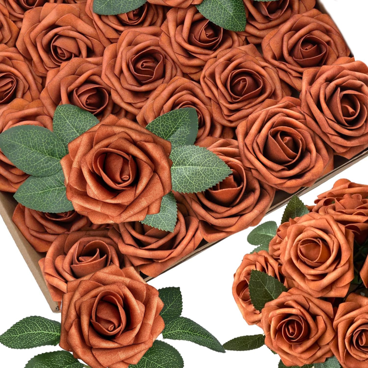 50pcs Emerald Green Artificial Flowers Foam Fake Dark Hunt Green Rose with Stems 12 Leaves Real Looking Faux Roses for Wedding Bouquets Bridal Shower Centerpieces Arrangements Party Tables Decoration