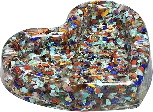 Miniatura 14 de Rockcloud Bandeja redonda de 3 pulgadas con resina, bandeja de joyería de cristal para decoración de mesa de oficina en casa, soporte para plantas