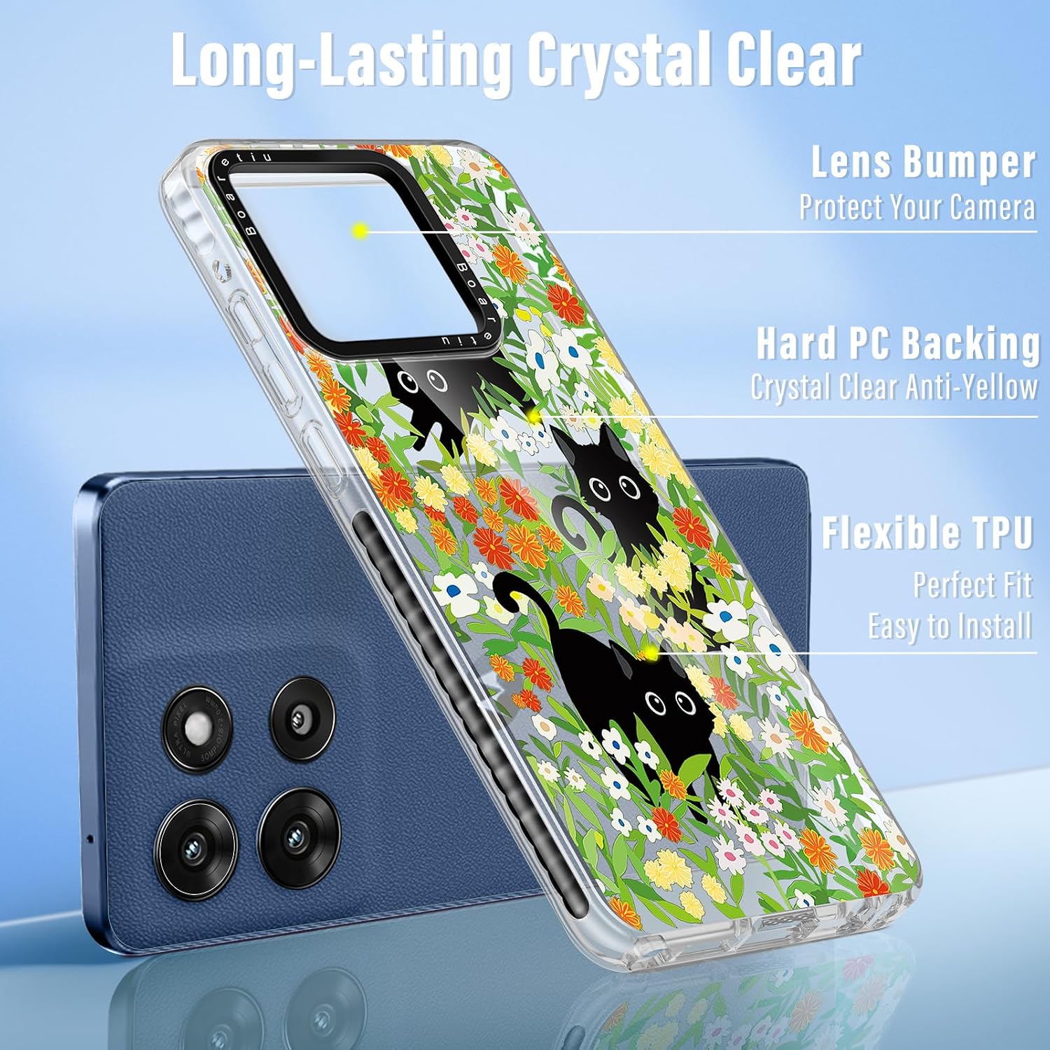 Boaretiu for Motorola Moto G Stylus 2025 Case - with Stand Cute Kawaii Fashion 360° Rotate Ring Holder Kickstand Cat Flower for Women Girls Boys Teens Girly Case for Moto G G Stylus 2025 image 4