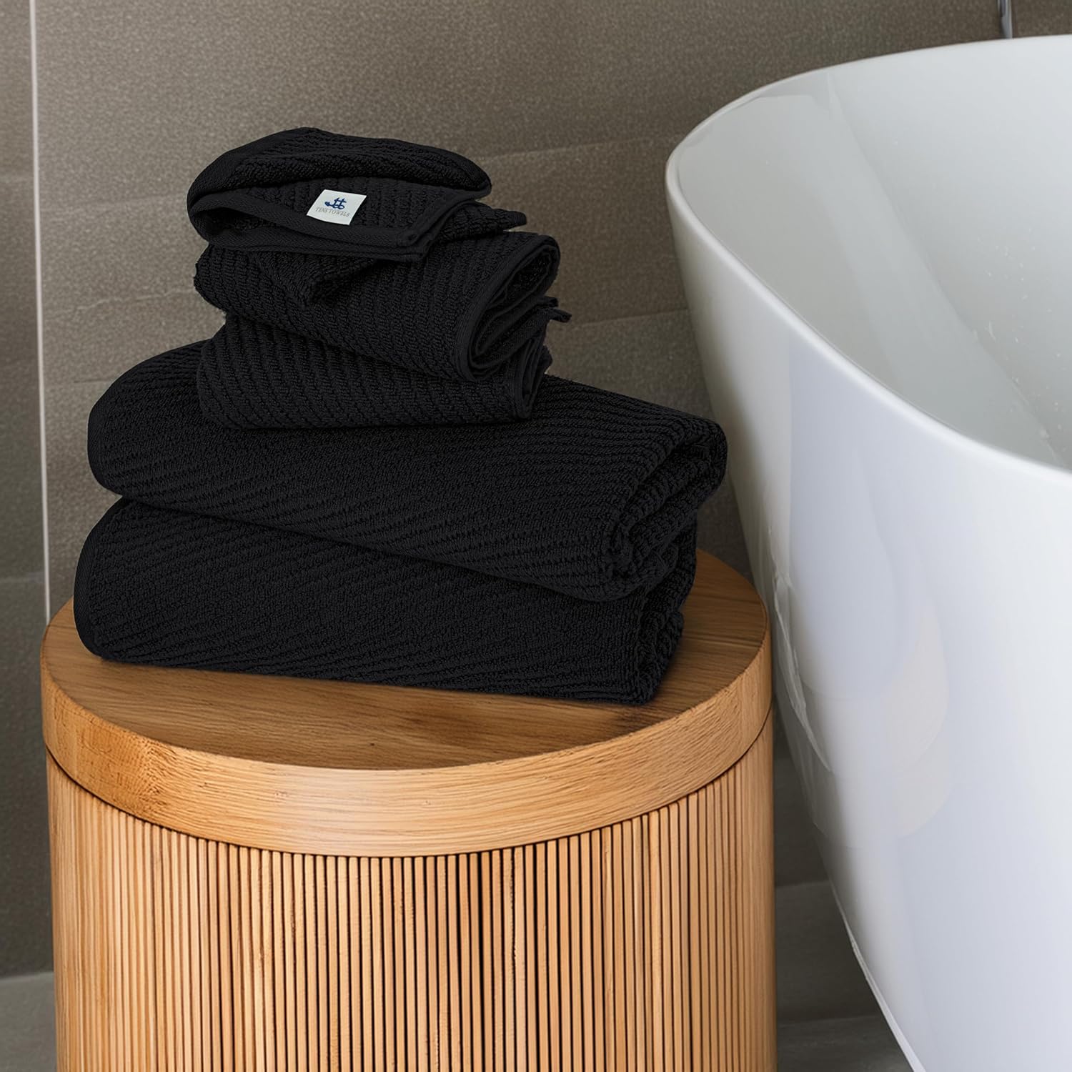 Tens Towels Pack of 6 Zero Twist Towels Set, 2 Bath, 2 Hand, 2 Waschloths, 100% Cotton, Light Weight, Extra Absorbent, Exceptional Softness, Perfect for Bathroom (Black)