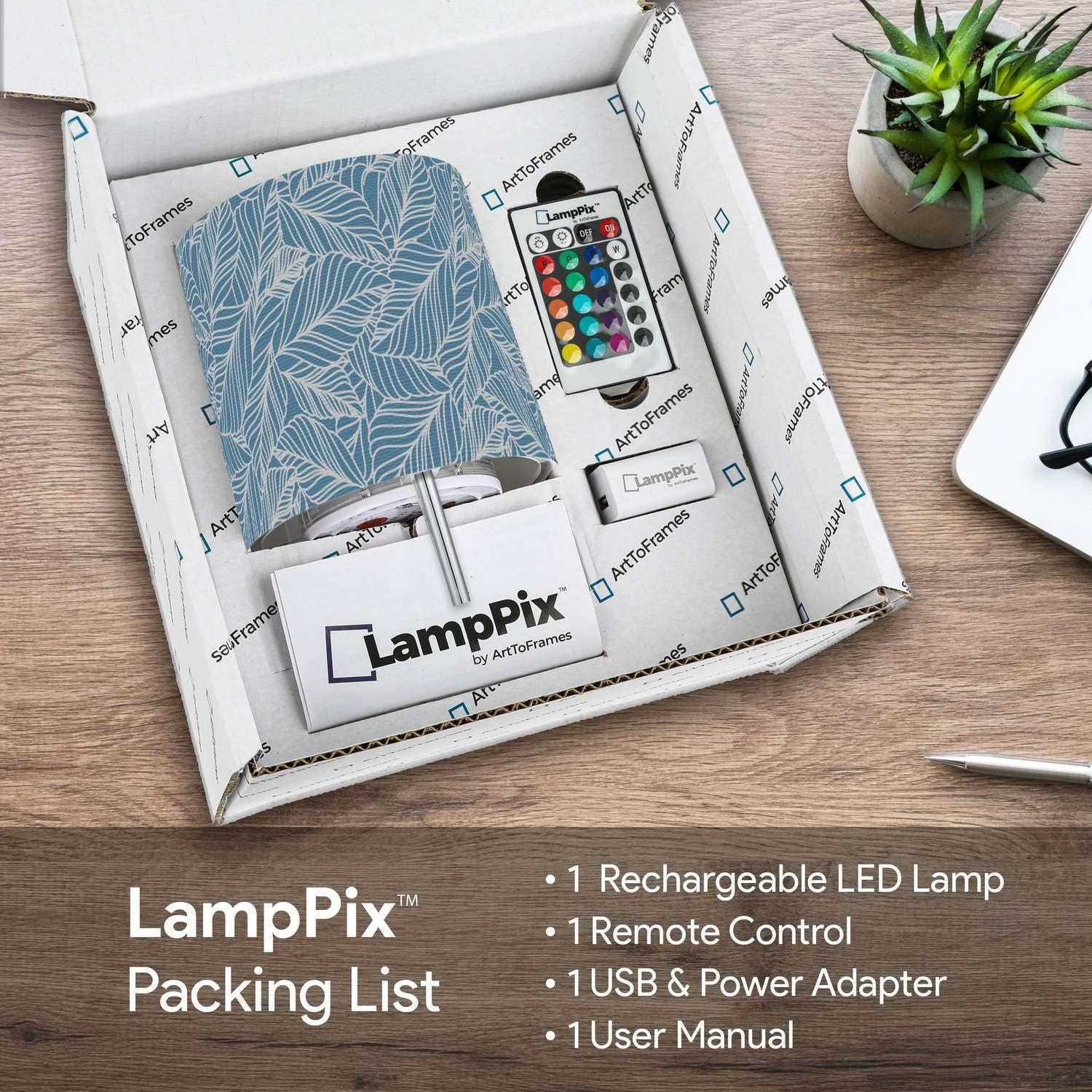 LED Desk Lamp Navy White Canvas Printed Table Light Comes with 16 Color Rechargeable Light Bulb with 5 Level Dimmer and Remote Control and Chrome Standoffs. Made in The USA