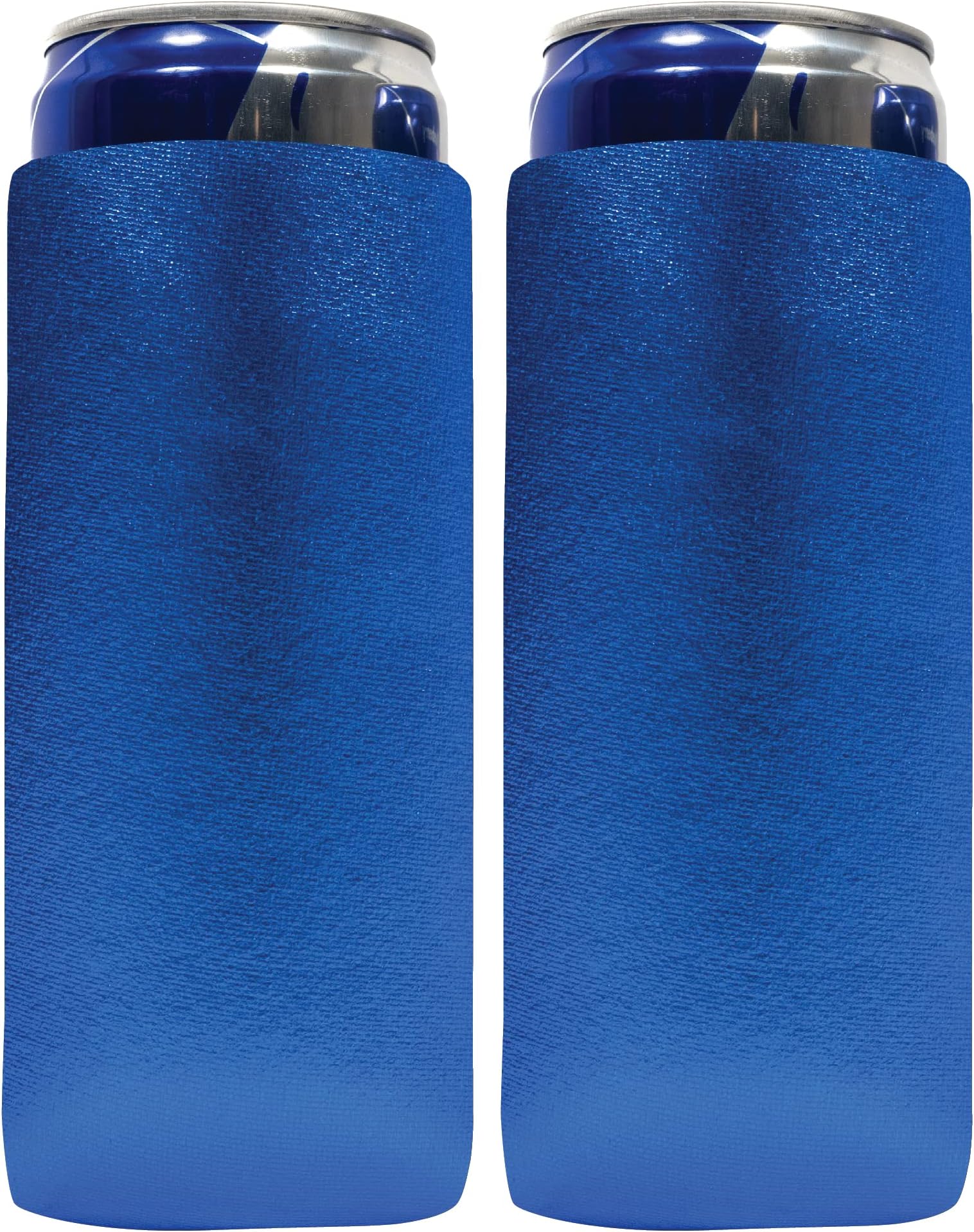 QualityPerfectionSlim Can Cooler Sleeves(Set of 2) Beer/Energy Drink Blank Skinny Premium 12 oz Neoprene Coolie, Thermocoolers for 12 oz Insulated Collapsible Beverage Holder (Metallic Royal Blue)