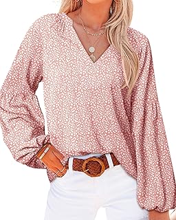 BTFBM Blouses for Women Dressy Casual Floral Boho Tops Trendy V Neck Lightweight Long Sleeve Shirts Fall Clothes 2025