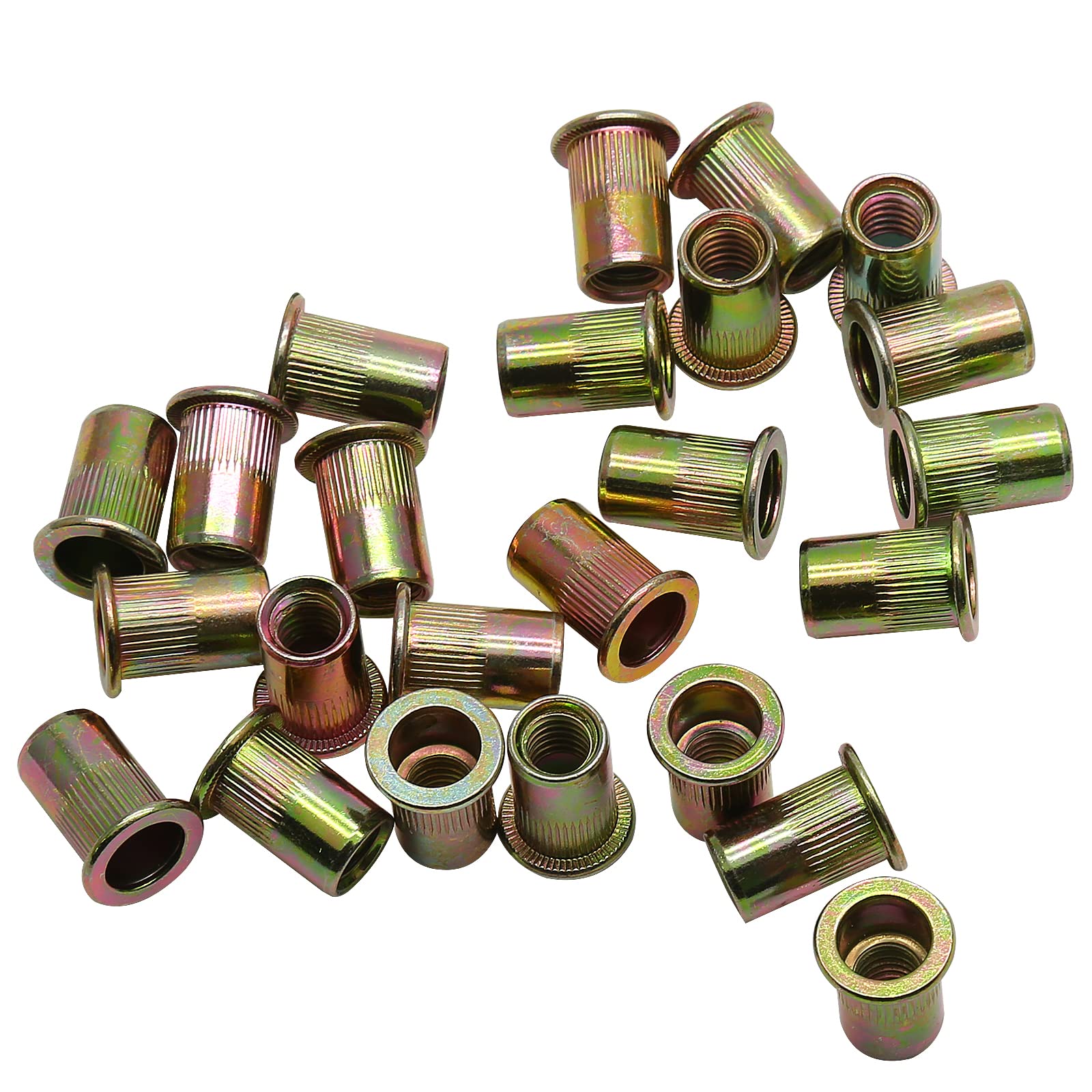 50PCS-Rivet Nuts,5/16"-18 Steel UNC Rivet Nut Assortment Kit, Flat Head Threaded Insert Nutserts - View #2