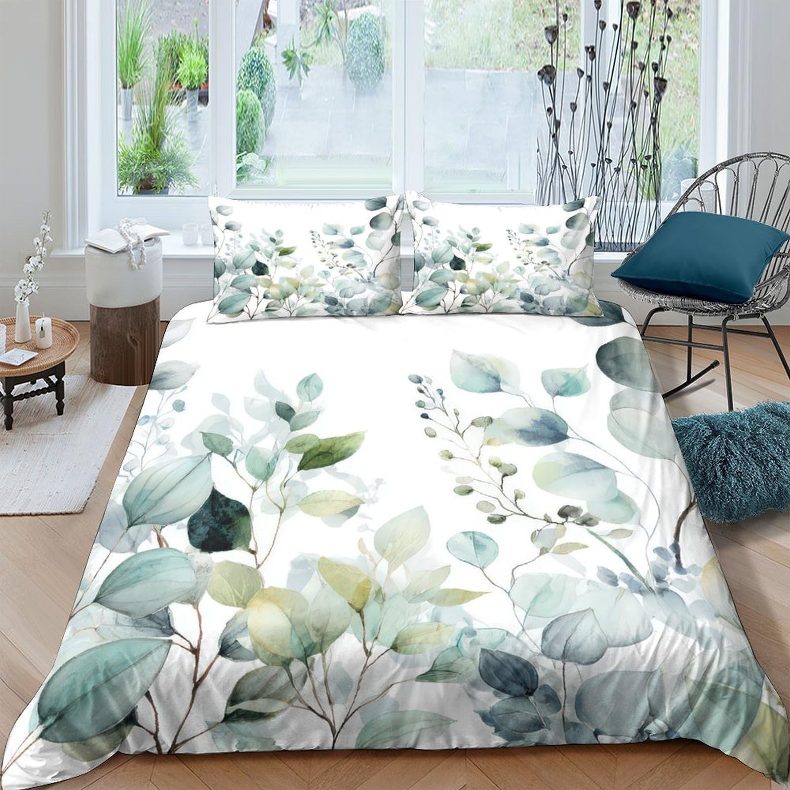Ctjqhvkz Style-4 3D Printed Botanical Leaves Fitted Sheet Microfiber Soft Green Watercolor Bed Cover For Bedroom Guestroom Mattress Decor Single（135X200cm）