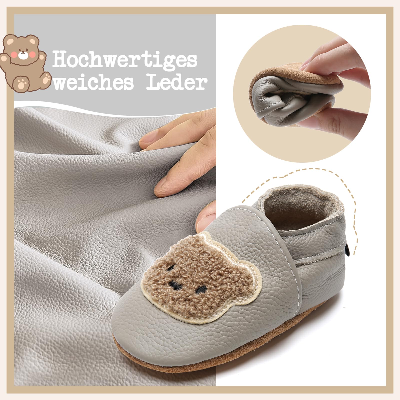 IceUnicorn Krabbelschuhe Baby Lauflernschuhe Jungen Weiche Leder Babyschuhe Kleinkind Lederschuhe mädchen Babyhausschuhe - 5