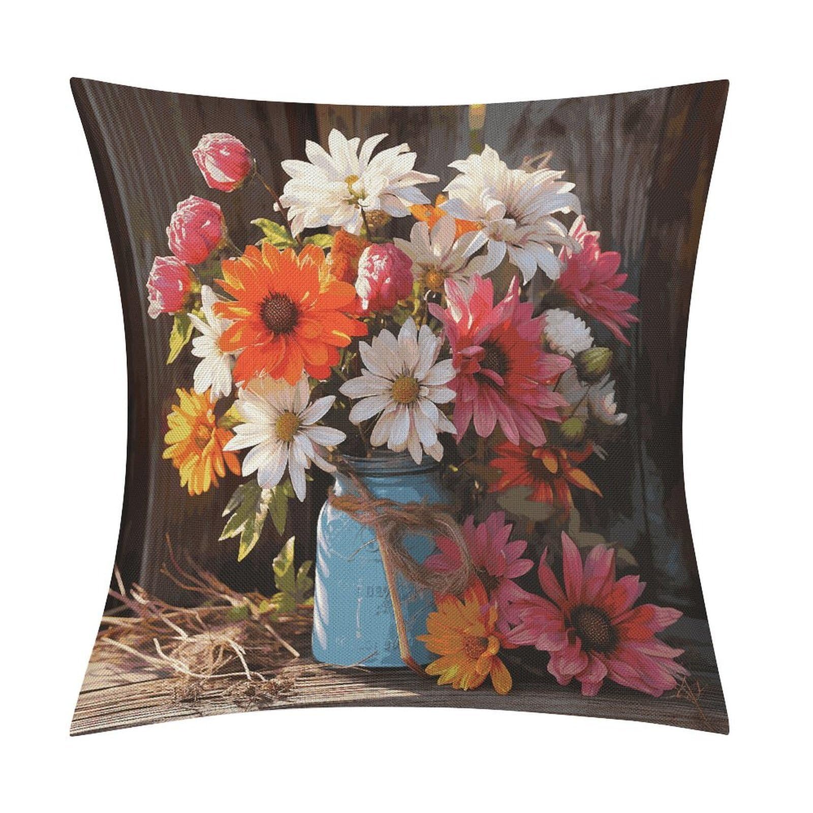 Fodpand Style Farm Fresh Flowers Spring Pillow Covers 18X18 Inch, Pillow Cases Boho Farmhouse, Throw Pillow Covers For Couch Sofa Bed Spring Home Decor
