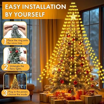 Twinkle Star Christmas Tree Lights, 2m 12 Strands 300 LED Christmas Lights Indoor Outdoor with Remote/8 Modes/Timer/Dimmable, IP65 Waterproof Warm White Fairy String Lights for Xmas Tree Decor [Energy Class G]
