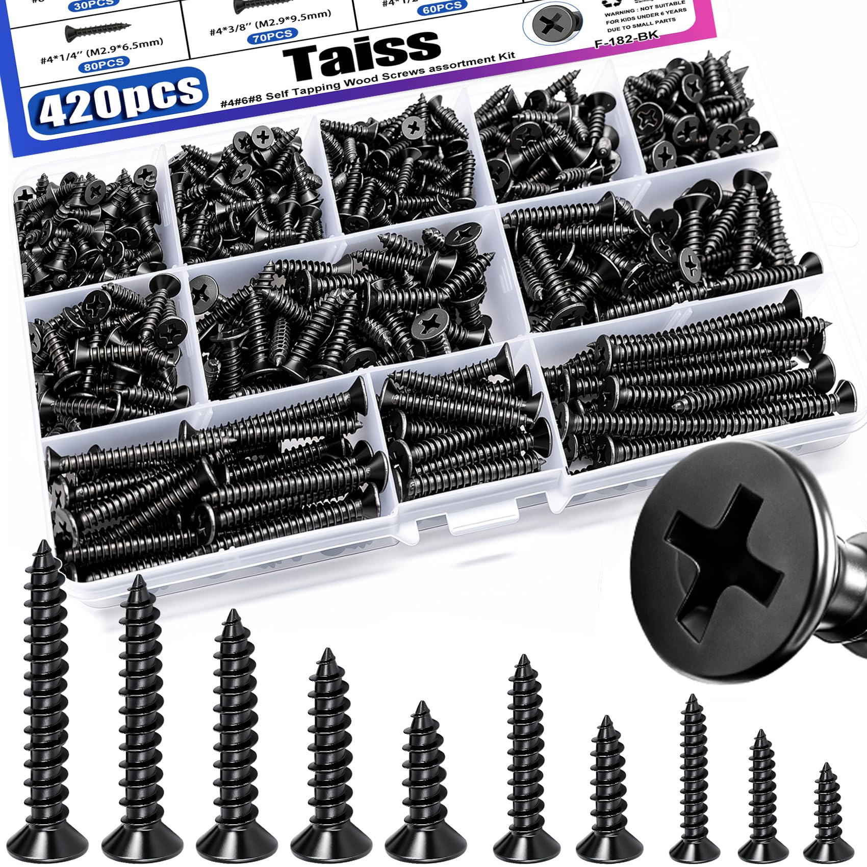 888PCS Self-Tapping Screws Kit - Wood & Plastic -9