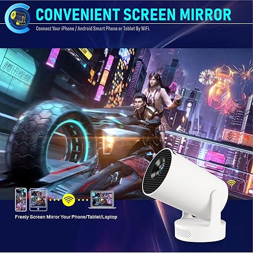 Miniatura 5 de Mini proyector, HY300Ultra proyector portátil con WiFi 6 y Bluetooth 5.4, soporte 4K, altavoz base sonora de 5 W, Android 11.0, rotación de 180,