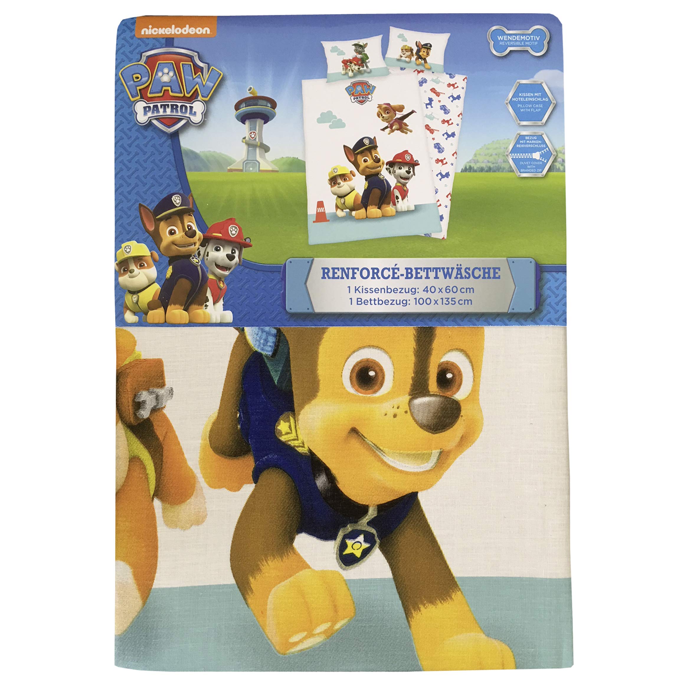 Herding Psi Patrol Komplet pościeli dla małych dzieci, dwustronny motyw, poszewka na kołdrę 100 x 135 cm, poszewka na poduszkę 40 x 60 cm, bawełna renforcé, bawełna
